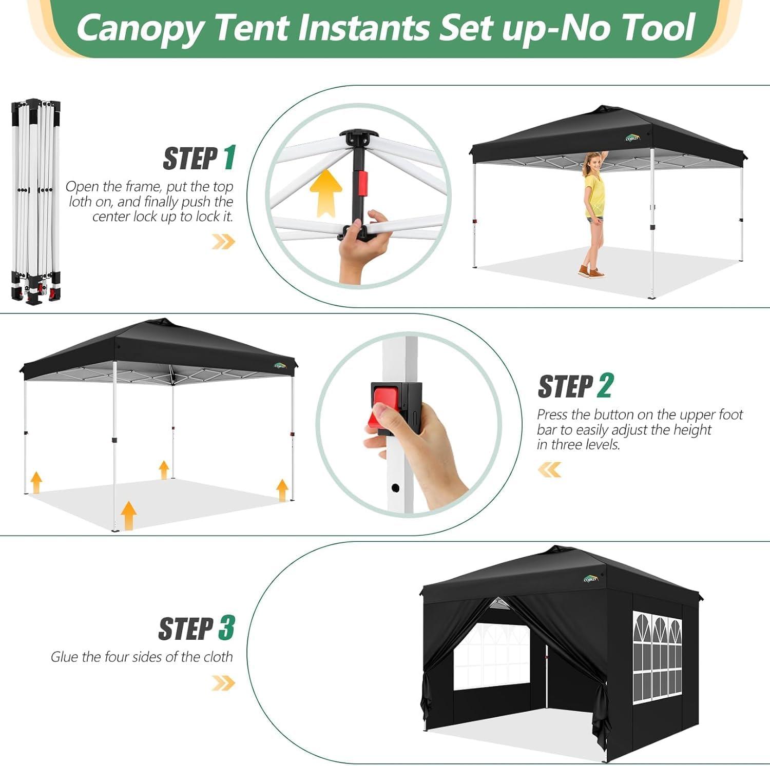 image:imageCOBIZI Canopy 10x10 Pop Up Canopy Tent with 4 Sidewalls One Push Party Tents for Parties Outdoor Wedding Waterproof Gazebo Commercial Event Tent with Sandbags WhiteBlack1 year warranty