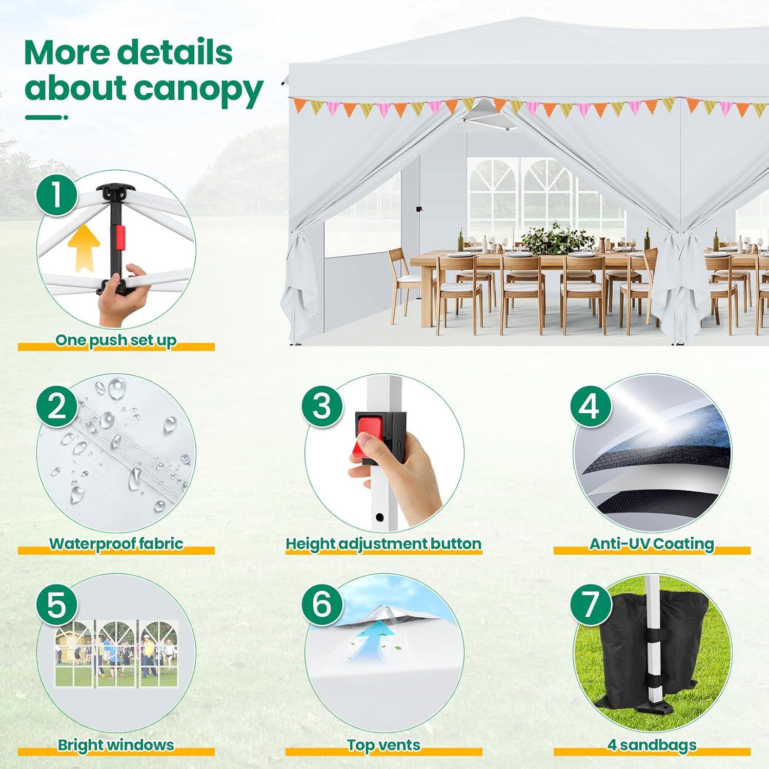 image:imageCOBIZI Canopy 10x10 Pop Up Canopy Tent with 4 Sidewalls One Push Party Tents for Parties Outdoor Wedding Waterproof Gazebo Commercial Event Tent with Sandbags WhiteWhite1 year warranty