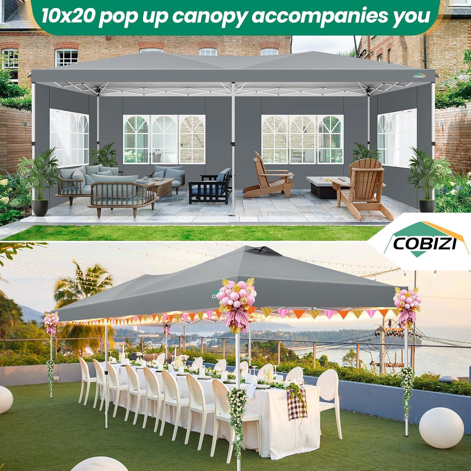 image:imageCOBIZI Canopy 10x10 Pop Up Canopy Tent with 4 Sidewalls One Push Party Tents for Parties Outdoor Wedding Waterproof Gazebo Commercial Event Tent with Sandbags WhiteGrey1 year warranty
