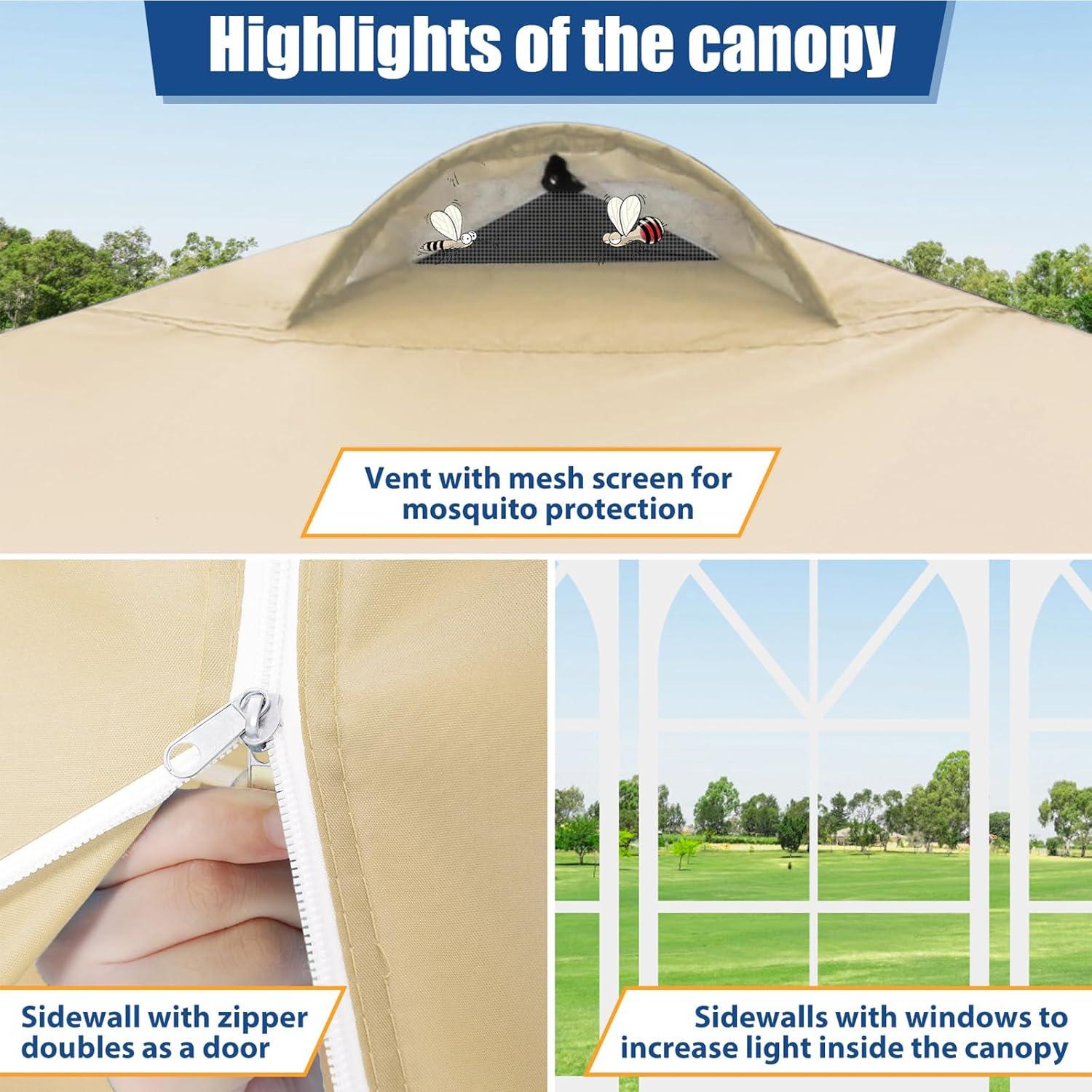 image:imageCOBIZI Canopy 10x10 Pop Up Canopy Tent with 4 Sidewalls One Push Party Tents for Parties Outdoor Wedding Waterproof Gazebo Commercial Event Tent with Sandbags WhiteKhaki