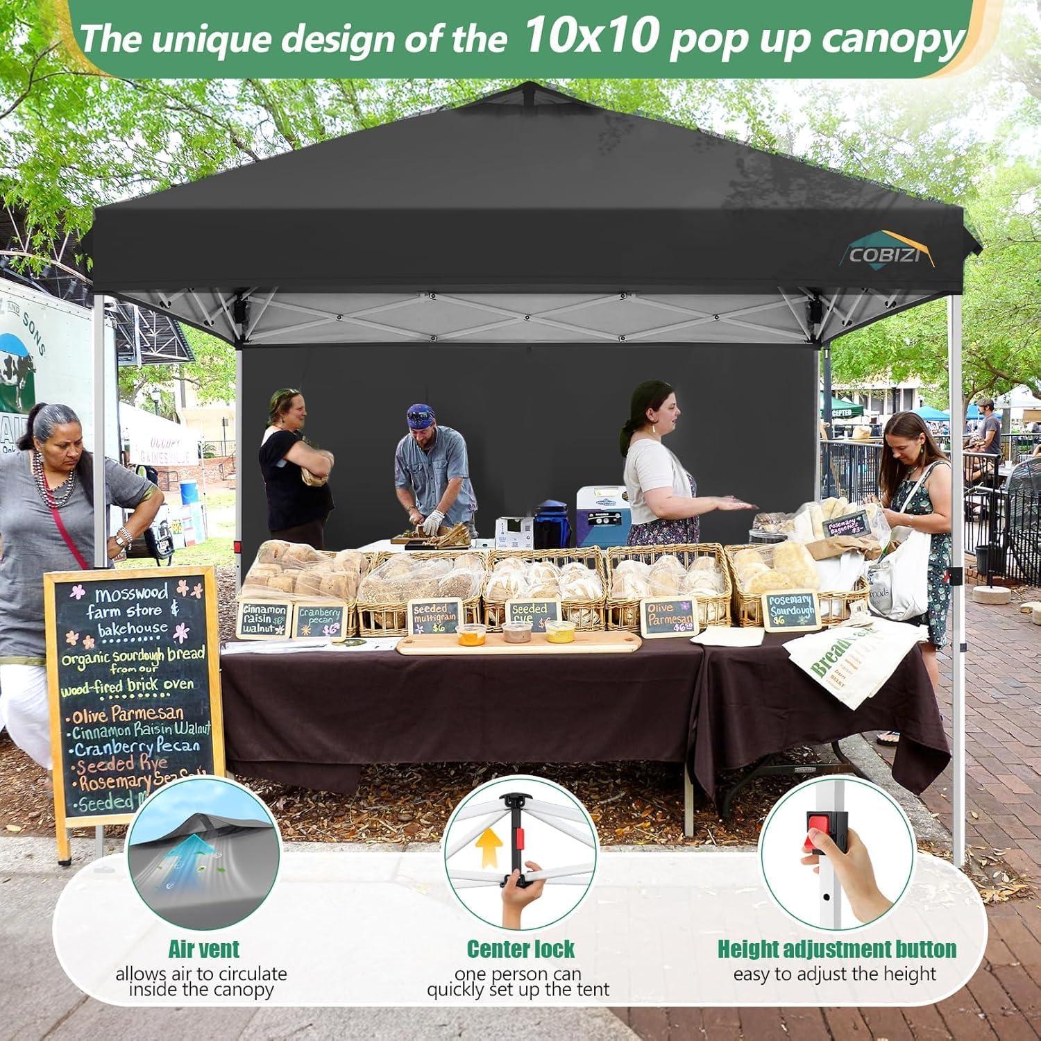 image:imageCOBIZI Canopy 10x10 Pop Up Canopy Tent with 4 Sidewalls One Push Party Tents for Parties Outdoor Wedding Waterproof Gazebo Commercial Event Tent with Sandbags WhiteBlack1 year warranty