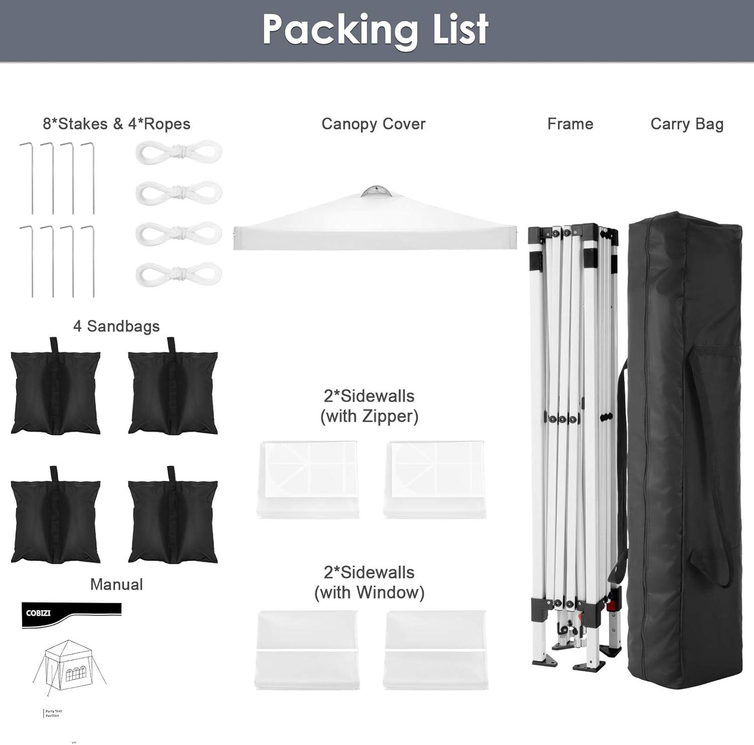 image:imageCOBIZI Canopy 10x10 Pop Up Canopy Tent with 4 Sidewalls One Push Party Tents for Parties Outdoor Wedding Waterproof Gazebo Commercial Event Tent with Sandbags WhiteSwan White