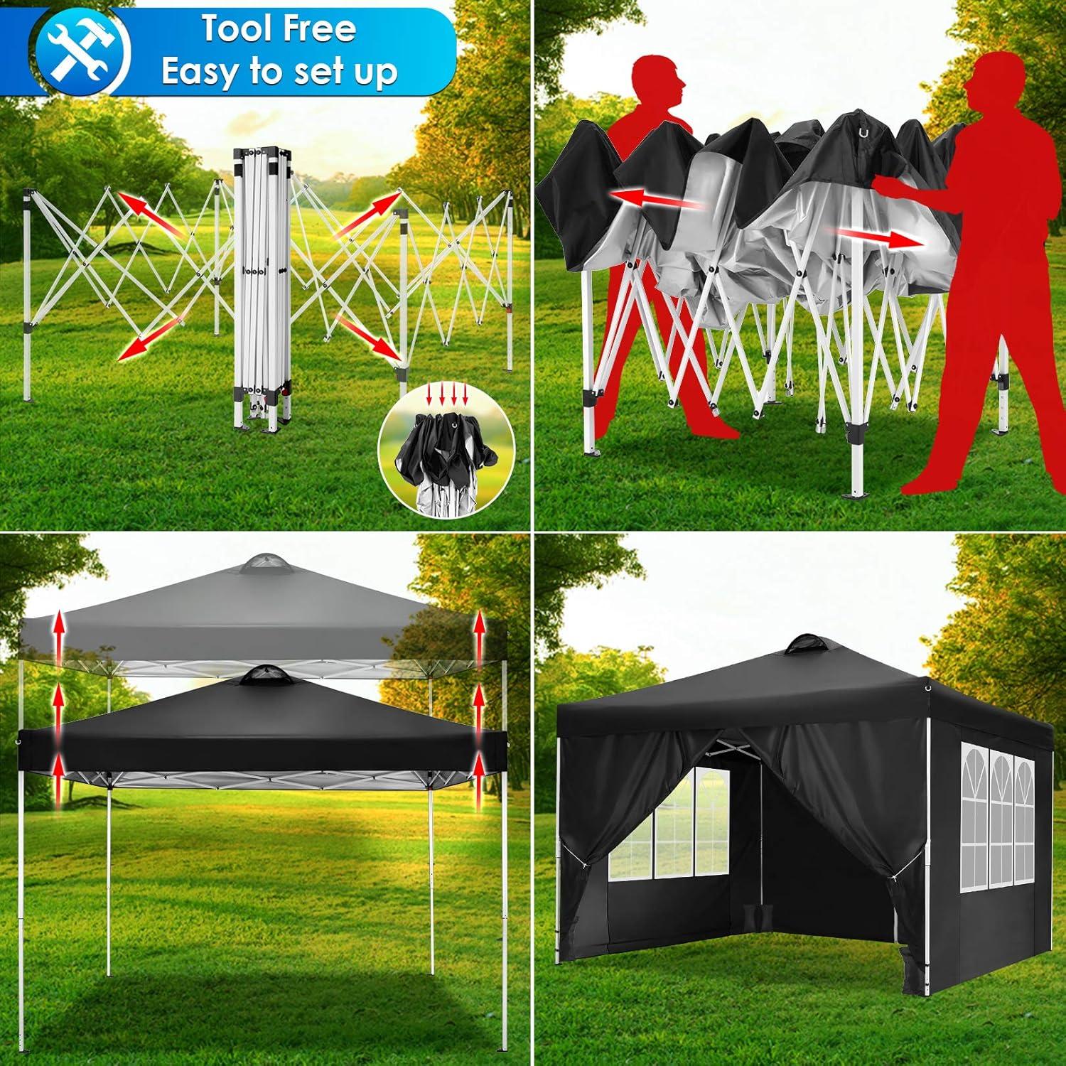 image:imageCOBIZI Canopy 10x10 Pop Up Canopy Tent with 4 Sidewalls One Push Party Tents for Parties Outdoor Wedding Waterproof Gazebo Commercial Event Tent with Sandbags WhiteKnight BLack
