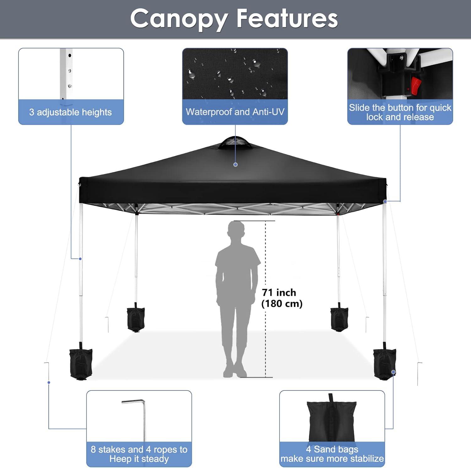 image:imageCOBIZI Canopy 10x10 Pop Up Canopy Tent with 4 Sidewalls One Push Party Tents for Parties Outdoor Wedding Waterproof Gazebo Commercial Event Tent with Sandbags WhiteKnight BLack