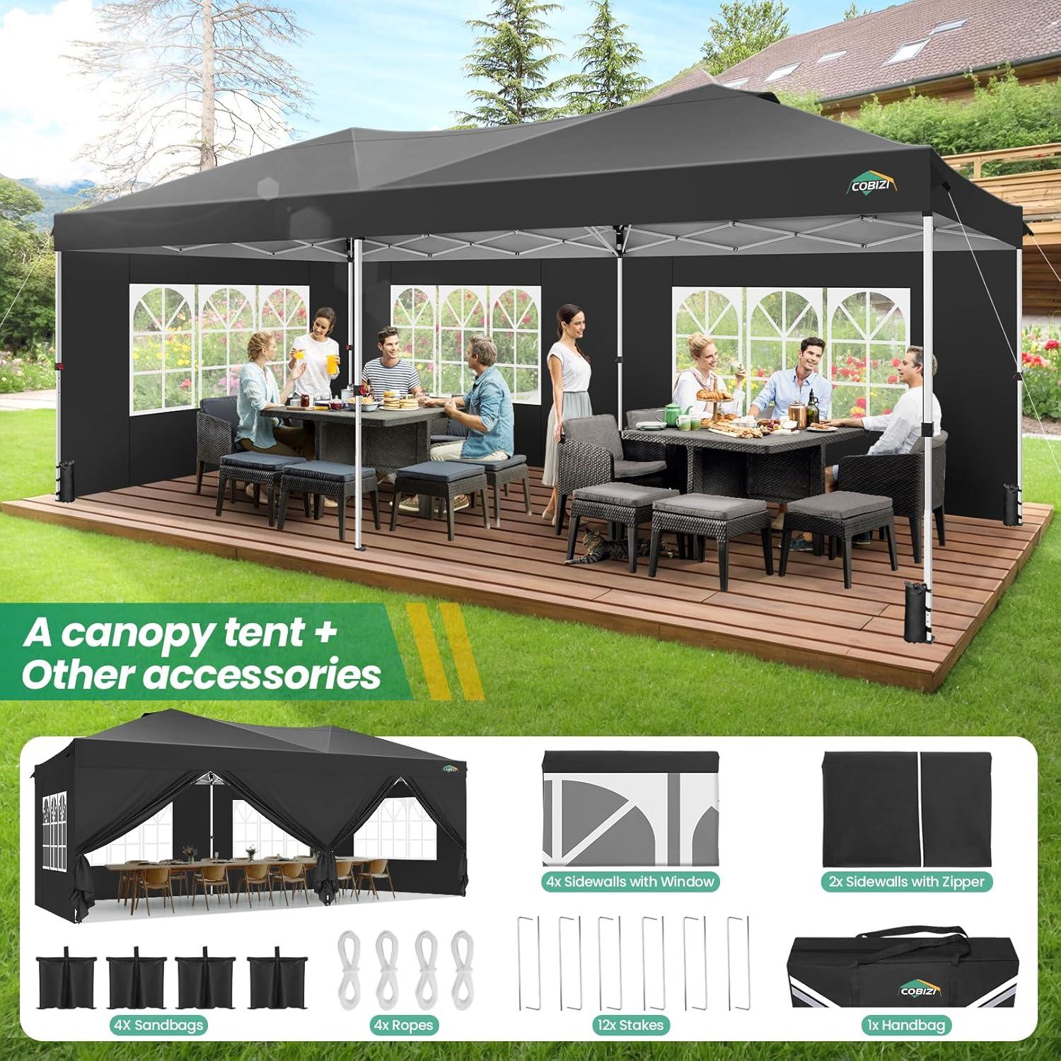 image:imageCOBIZI Canopy 10x10 Pop Up Canopy Tent with 4 Sidewalls One Push Party Tents for Parties Outdoor Wedding Waterproof Gazebo Commercial Event Tent with Sandbags WhiteBlack1 year warranty