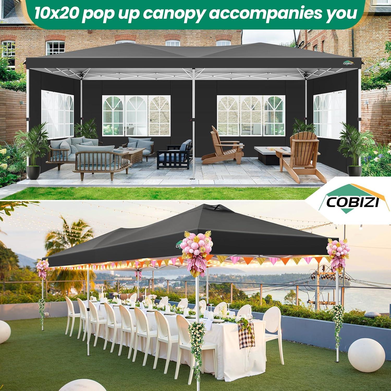 image:imageCOBIZI Canopy 10x10 Pop Up Canopy Tent with 4 Sidewalls One Push Party Tents for Parties Outdoor Wedding Waterproof Gazebo Commercial Event Tent with Sandbags WhiteBlack1 year warranty