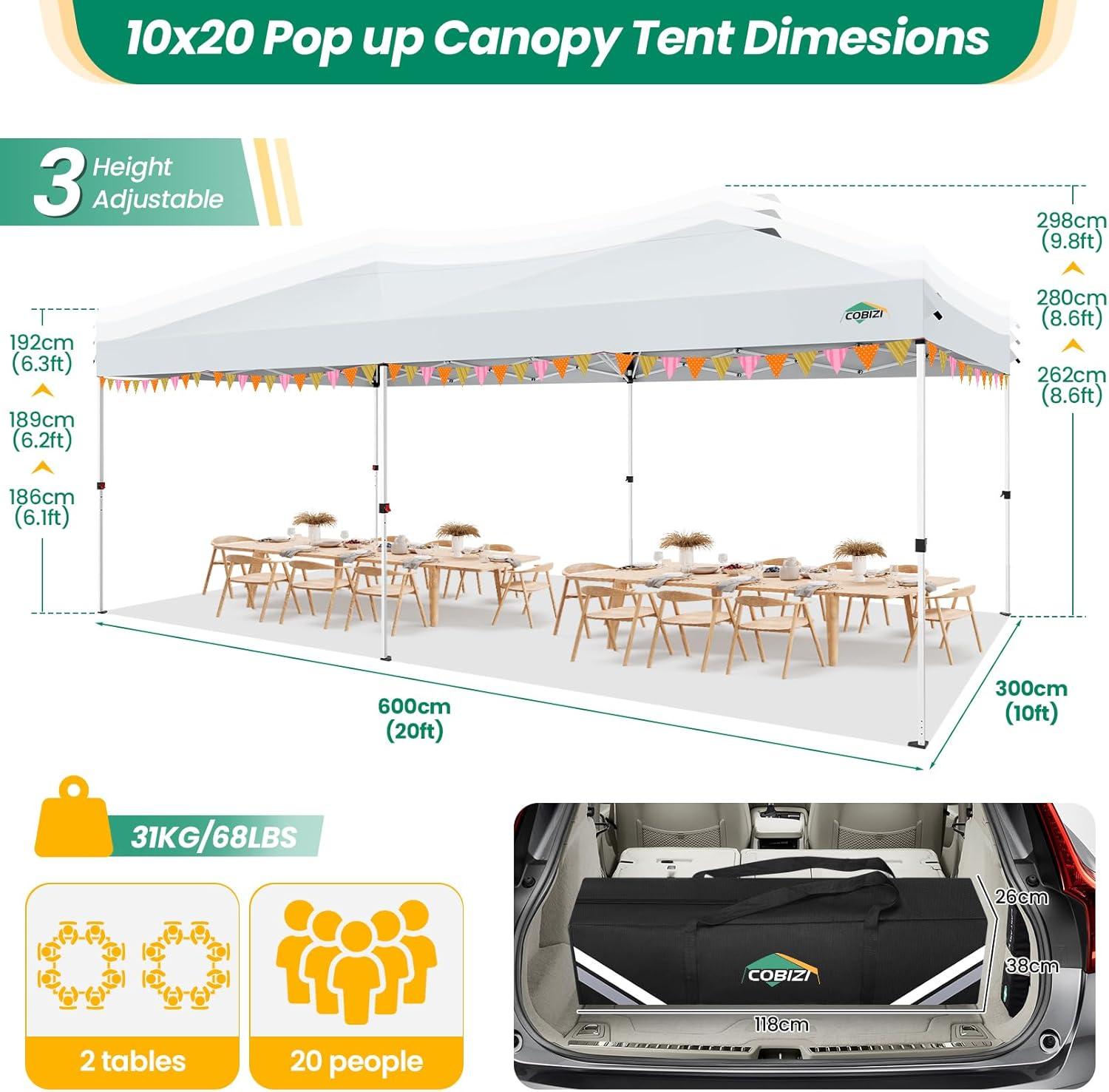 image:imageCOBIZI Canopy 10x10 Pop Up Canopy Tent with 4 Sidewalls One Push Party Tents for Parties Outdoor Wedding Waterproof Gazebo Commercial Event Tent with Sandbags WhiteWhite1 year warranty