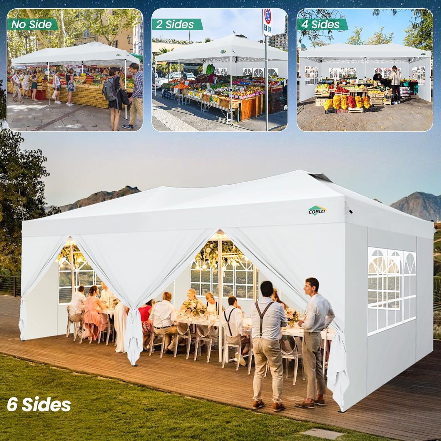 image:imageCOBIZI Canopy 10x10 Pop Up Canopy Tent with 4 Sidewalls One Push Party Tents for Parties Outdoor Wedding Waterproof Gazebo Commercial Event Tent with Sandbags WhiteWhite1 year warranty