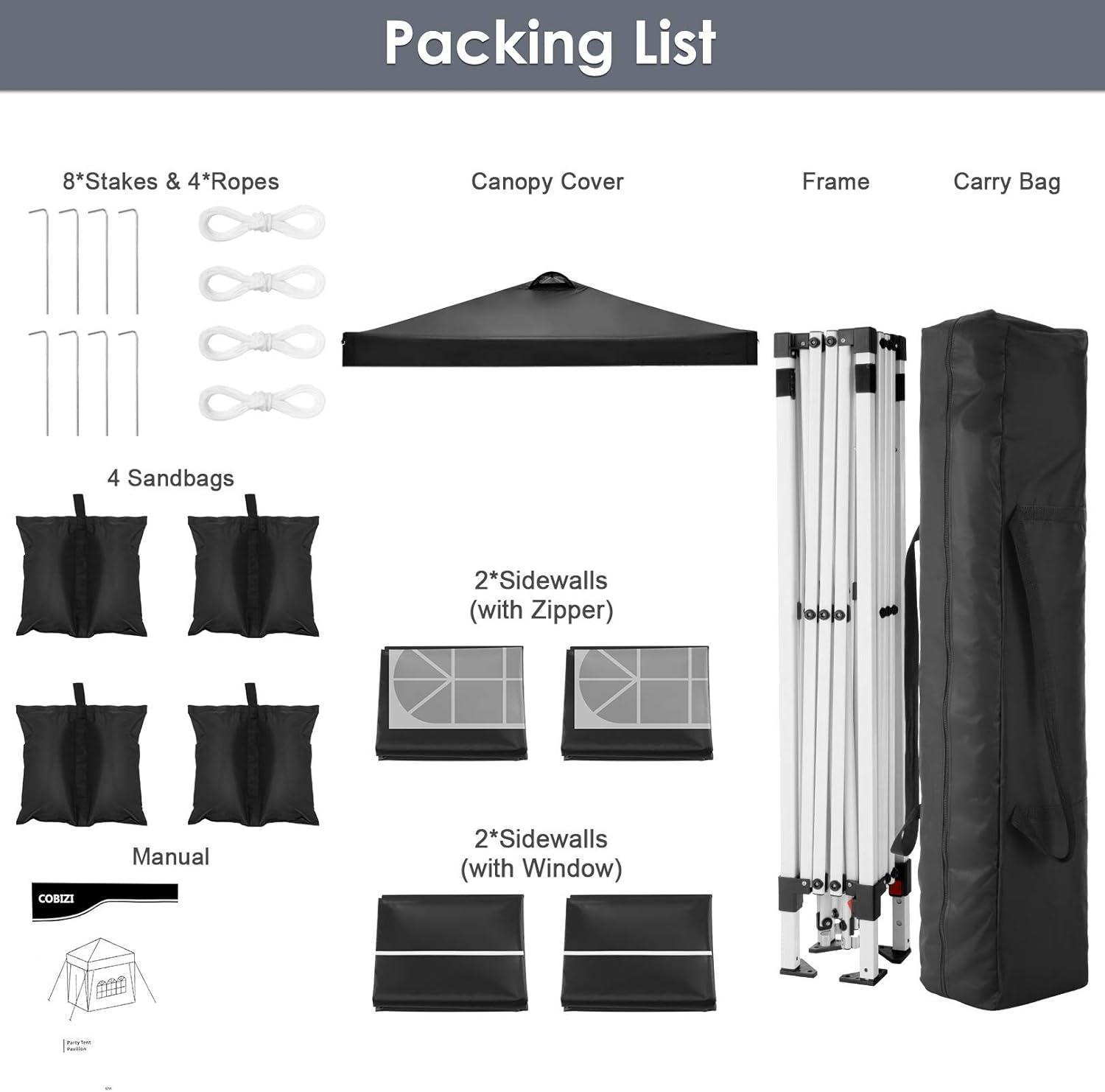 image:imageCOBIZI Canopy 10x10 Pop Up Canopy Tent with 4 Sidewalls One Push Party Tents for Parties Outdoor Wedding Waterproof Gazebo Commercial Event Tent with Sandbags WhiteKnight BLack