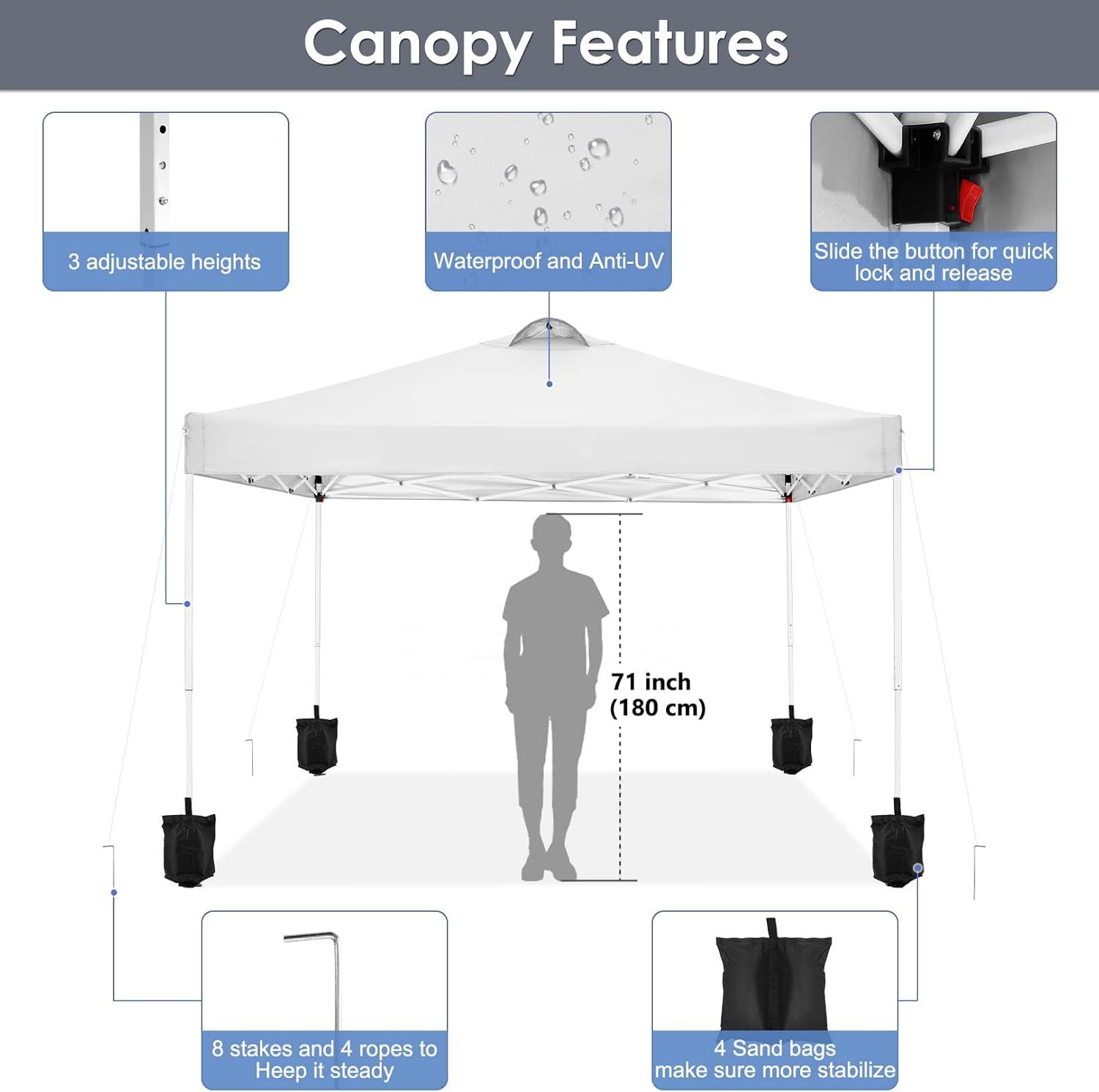 image:imageCOBIZI Canopy 10x10 Pop Up Canopy Tent with 4 Sidewalls One Push Party Tents for Parties Outdoor Wedding Waterproof Gazebo Commercial Event Tent with Sandbags WhiteSwan White