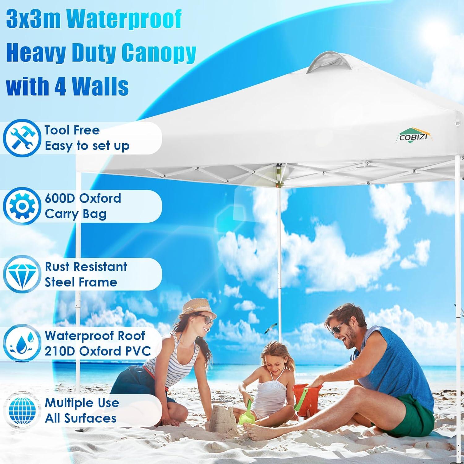 image:imageCOBIZI Canopy 10x10 Pop Up Canopy Tent with 4 Sidewalls One Push Party Tents for Parties Outdoor Wedding Waterproof Gazebo Commercial Event Tent with Sandbags WhiteWhite1 year warranty