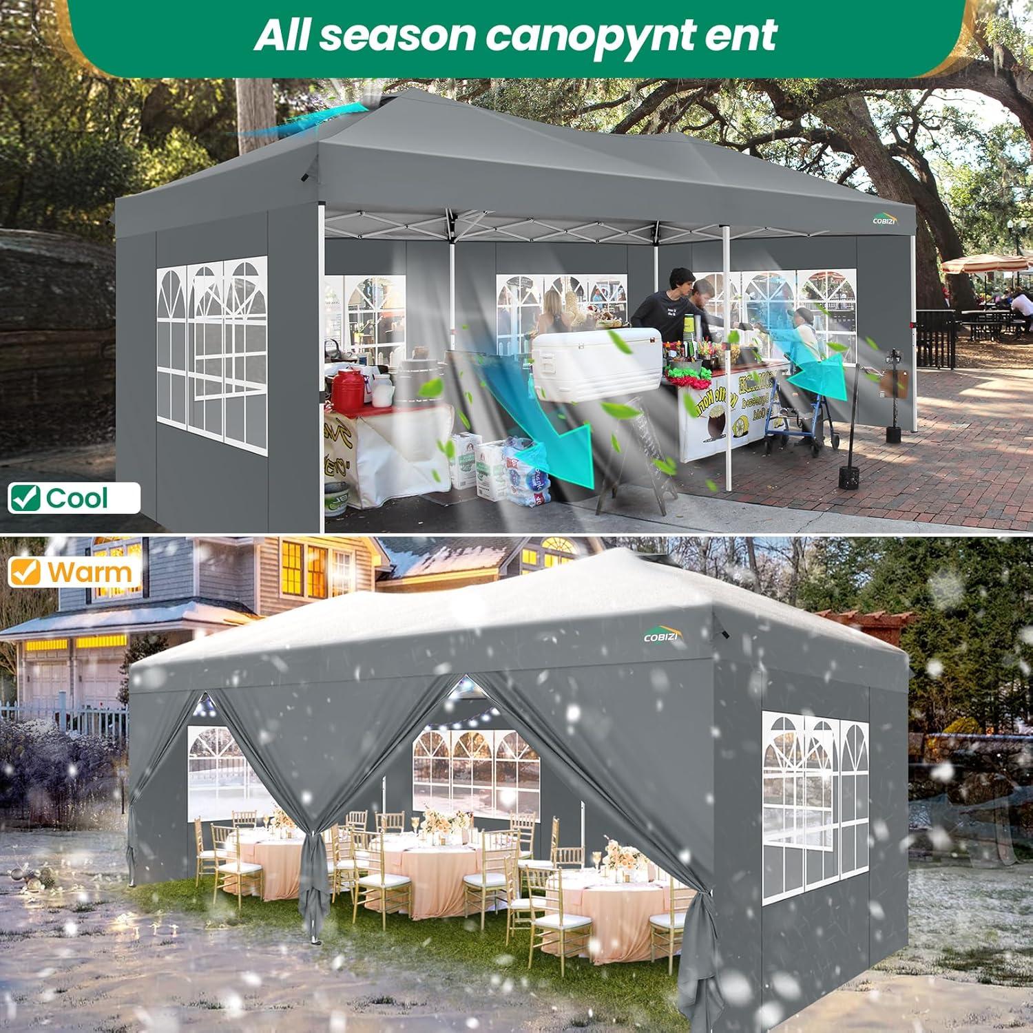 image:imageCOBIZI Canopy 10x10 Pop Up Canopy Tent with 4 Sidewalls One Push Party Tents for Parties Outdoor Wedding Waterproof Gazebo Commercial Event Tent with Sandbags WhiteGrey1 year warranty