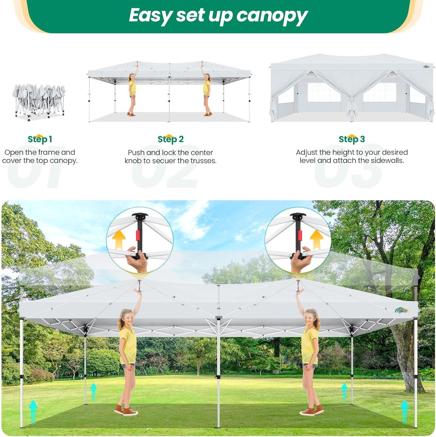 image:imageCOBIZI Canopy 10x10 Pop Up Canopy Tent with 4 Sidewalls One Push Party Tents for Parties Outdoor Wedding Waterproof Gazebo Commercial Event Tent with Sandbags WhiteWhite1 year warranty