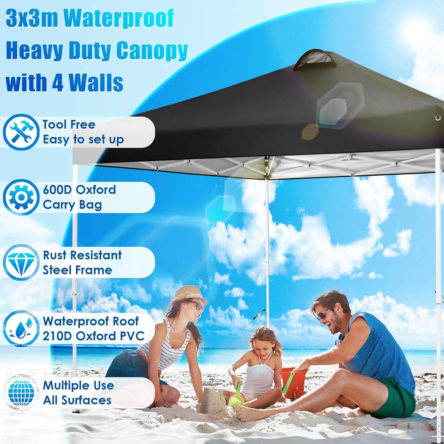 image:imageCOBIZI Canopy 10x10 Pop Up Canopy Tent with 4 Sidewalls One Push Party Tents for Parties Outdoor Wedding Waterproof Gazebo Commercial Event Tent with Sandbags WhiteKnight BLack