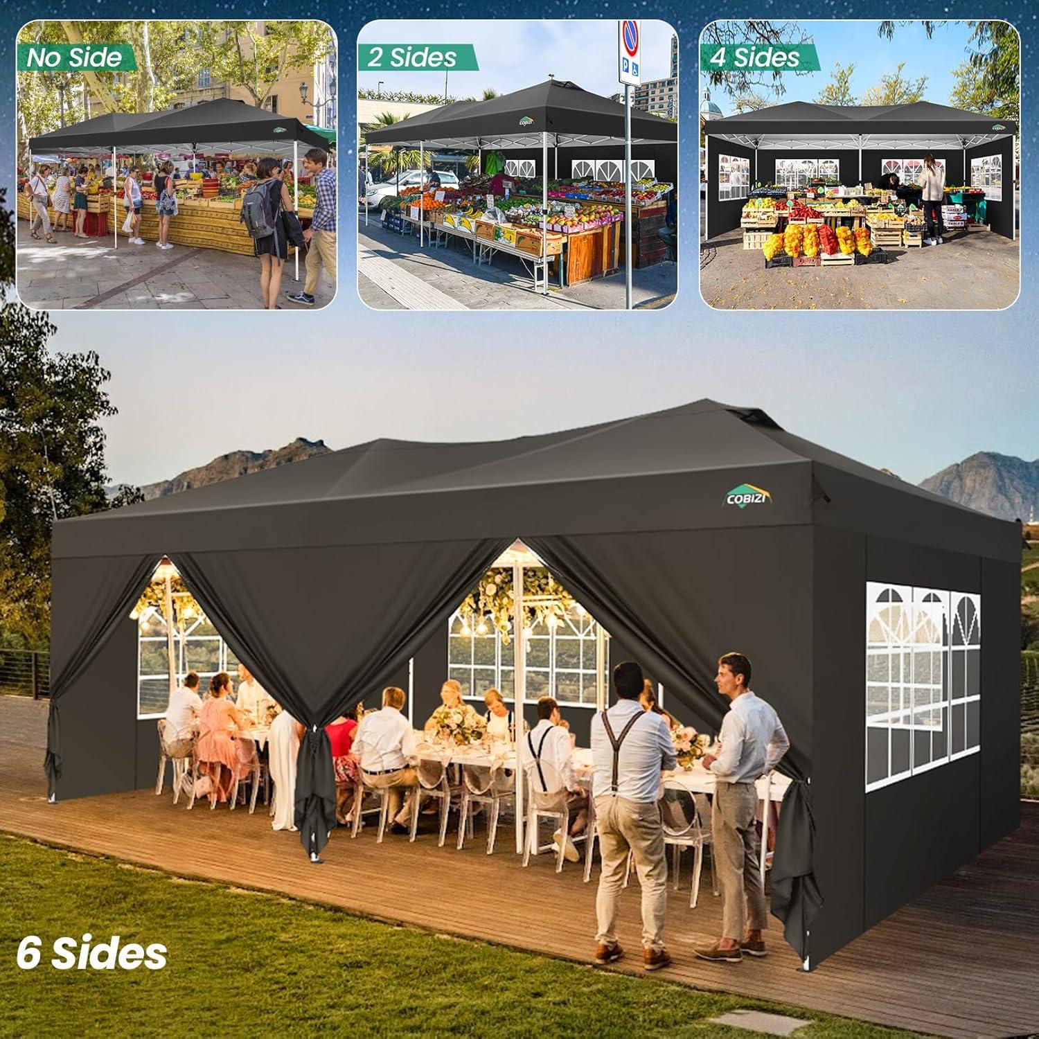 image:imageCOBIZI Canopy 10x10 Pop Up Canopy Tent with 4 Sidewalls One Push Party Tents for Parties Outdoor Wedding Waterproof Gazebo Commercial Event Tent with Sandbags WhiteBlack1 year warranty