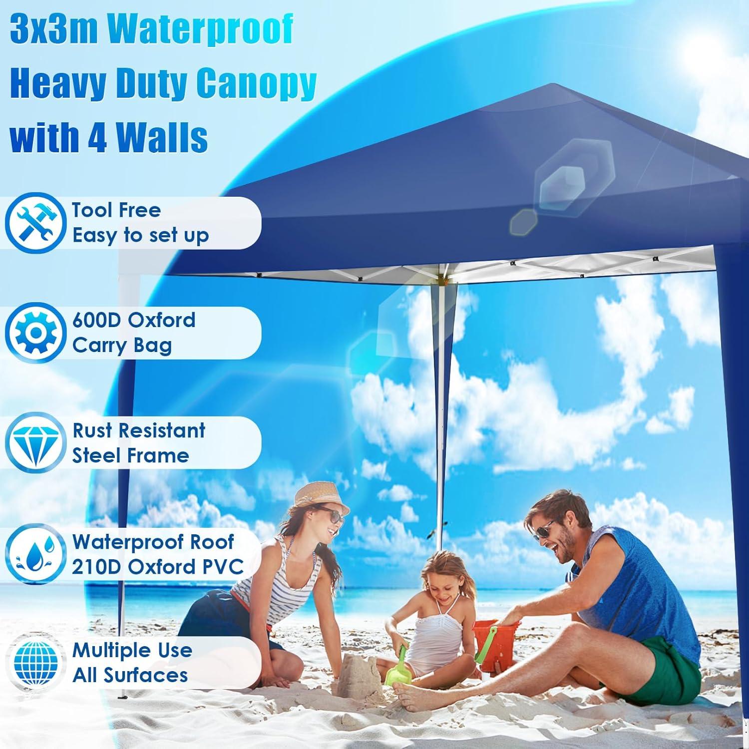 image:imageCOBIZI Canopy 10x10 Pop Up Canopy Tent with 4 Sidewalls Party Tents for Parties Weddings Backyard Waterproof Canopy Outdoor Commercial Canopy Event Tent with Stakes Ropes Navy Blue