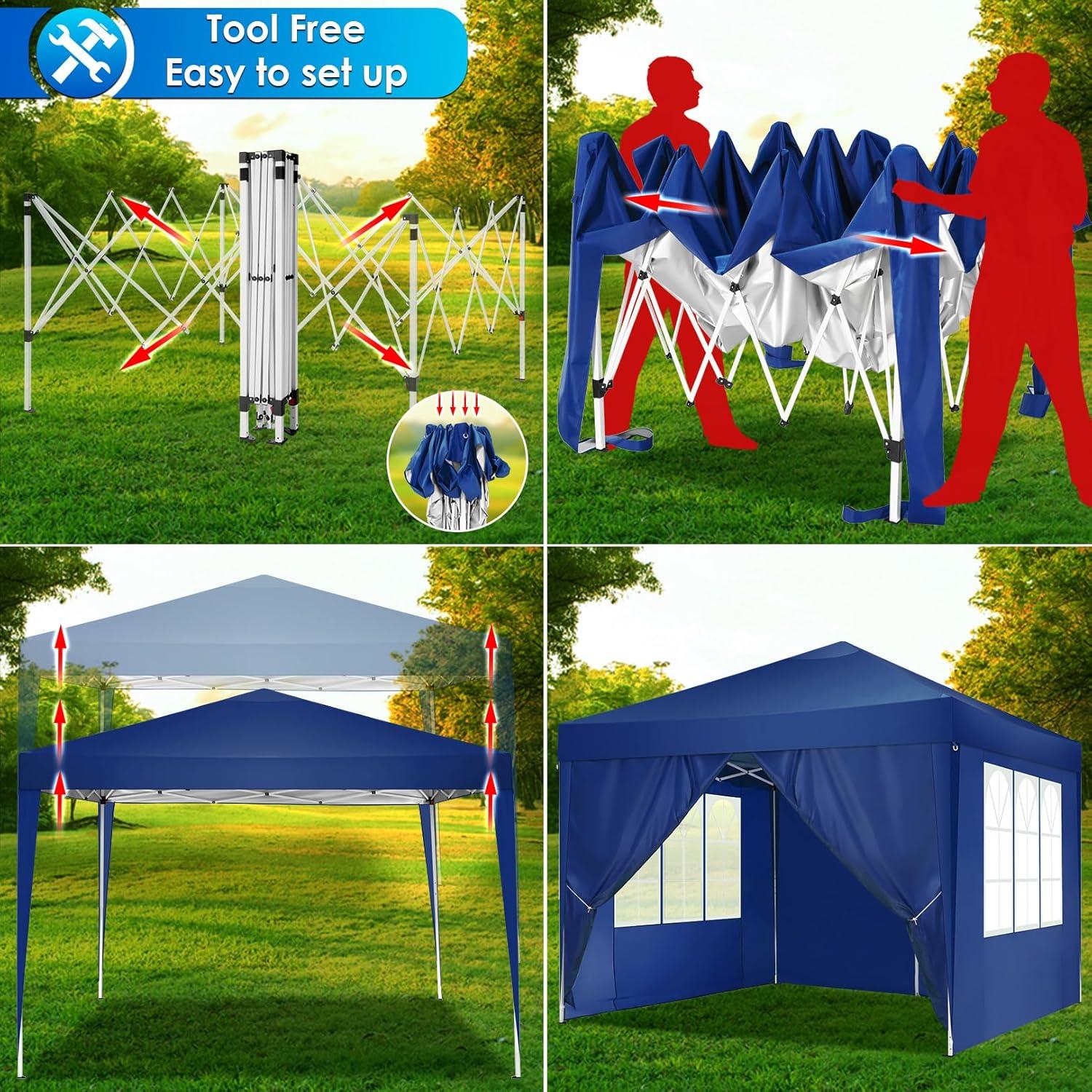 image:imageCOBIZI Canopy 10x10 Pop Up Canopy Tent with 4 Sidewalls Party Tents for Parties Weddings Backyard Waterproof Canopy Outdoor Commercial Canopy Event Tent with Stakes Ropes Navy Blue