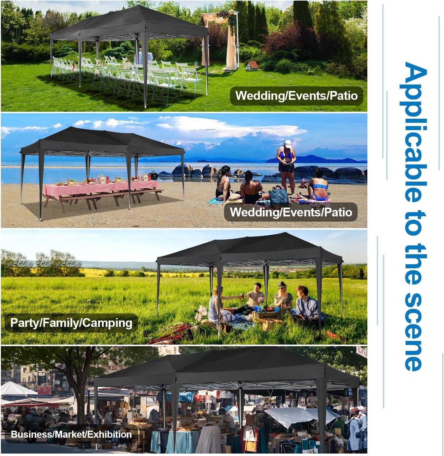 image:imageCOBIZI Canopy 10x20 Pop Up Canopy Tent with 6 Sidewalls Easy Pop Up Tent 10x20 Waterproof Commercial Instant Shelter UPF 50 Portable Gazebo Wedding Tents for Parties Carport Vender EventsBlack