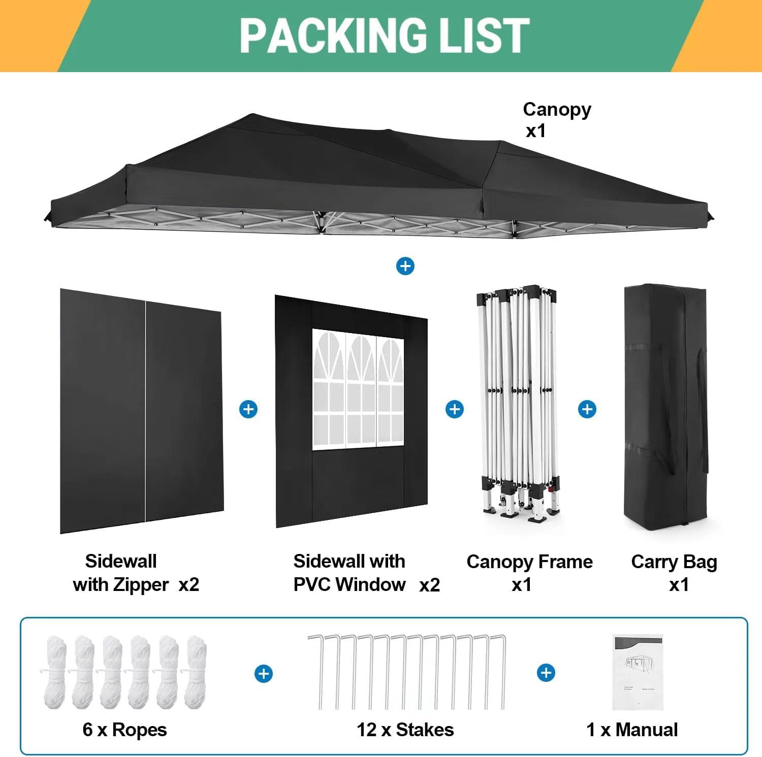 image:imageCOBIZI Canopy 10x20 Pop Up Canopy Tent with 6 Sidewalls Easy Pop Up Tent 10x20 Waterproof Commercial Instant Shelter UPF 50 Portable Gazebo Wedding Tents for Parties Carport Vender EventsBlack