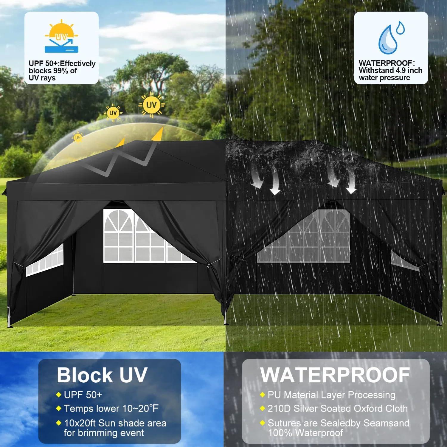 image:imageCOBIZI Canopy 10x20 Pop Up Canopy Tent with 6 Sidewalls Easy Pop Up Tent 10x20 Waterproof Commercial Instant Shelter UPF 50 Portable Gazebo Wedding Tents for Parties Carport Vender EventsBlack