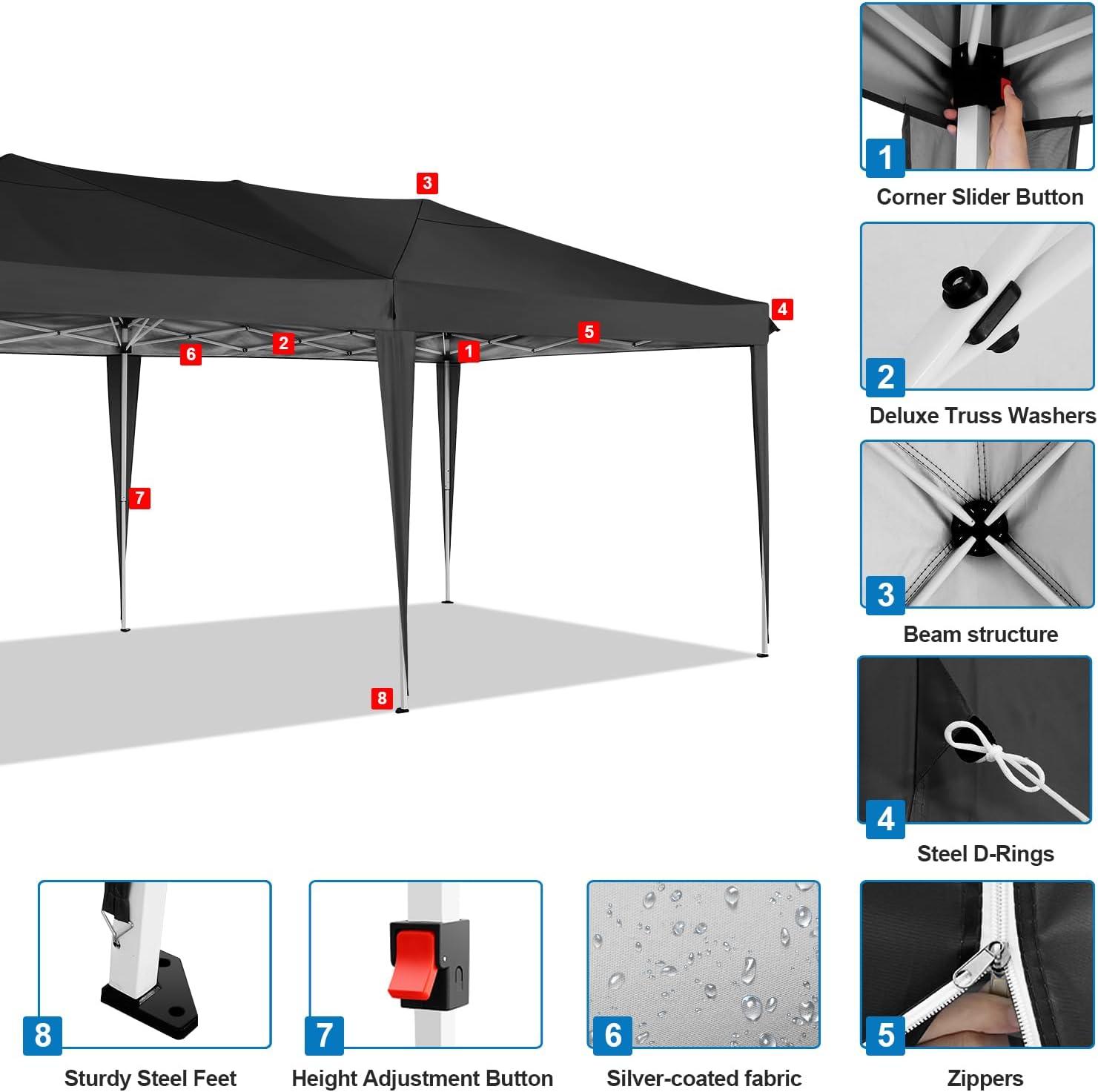 image:imageCOBIZI Canopy 10x20 Pop Up Canopy Tent with 6 Sidewalls Easy Pop Up Tent 10x20 Waterproof Commercial Instant Shelter UPF 50 Portable Gazebo Wedding Tents for Parties Carport Vender EventsBlack
