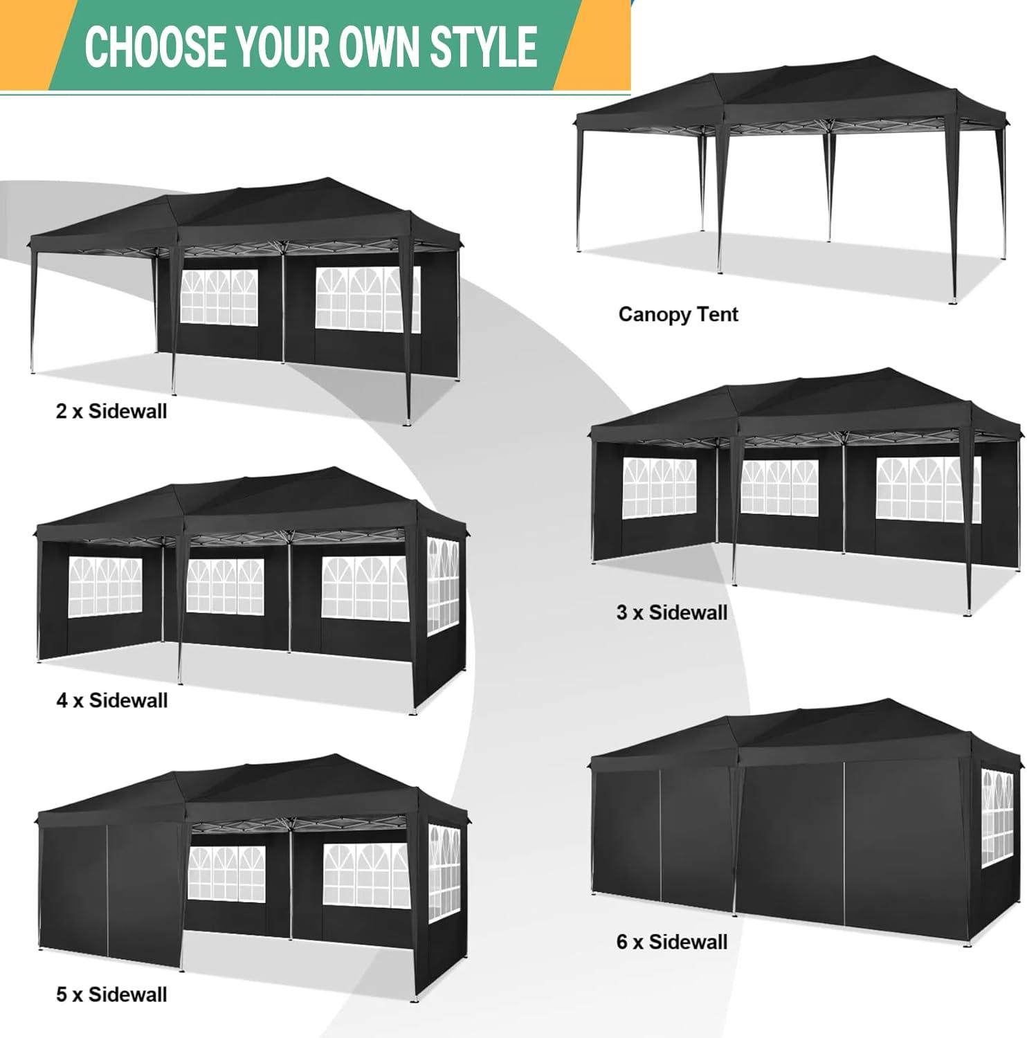 image:imageCOBIZI Canopy 10x20 Pop Up Canopy Tent with 6 Sidewalls Easy Pop Up Tent 10x20 Waterproof Commercial Instant Shelter UPF 50 Portable Gazebo Wedding Tents for Parties Carport Vender EventsBlack