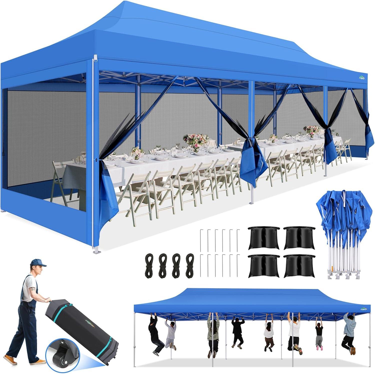 image:imageCOBIZI Canopy Tent 10x10 Heavy Duty Pop Up Gazebo with Netting ScreenedWaterproof Ez up Canopy with Sidewalls Outdoor Instant Screen House Tent for CampingBackyard Wedding BirthdayBlackBlue