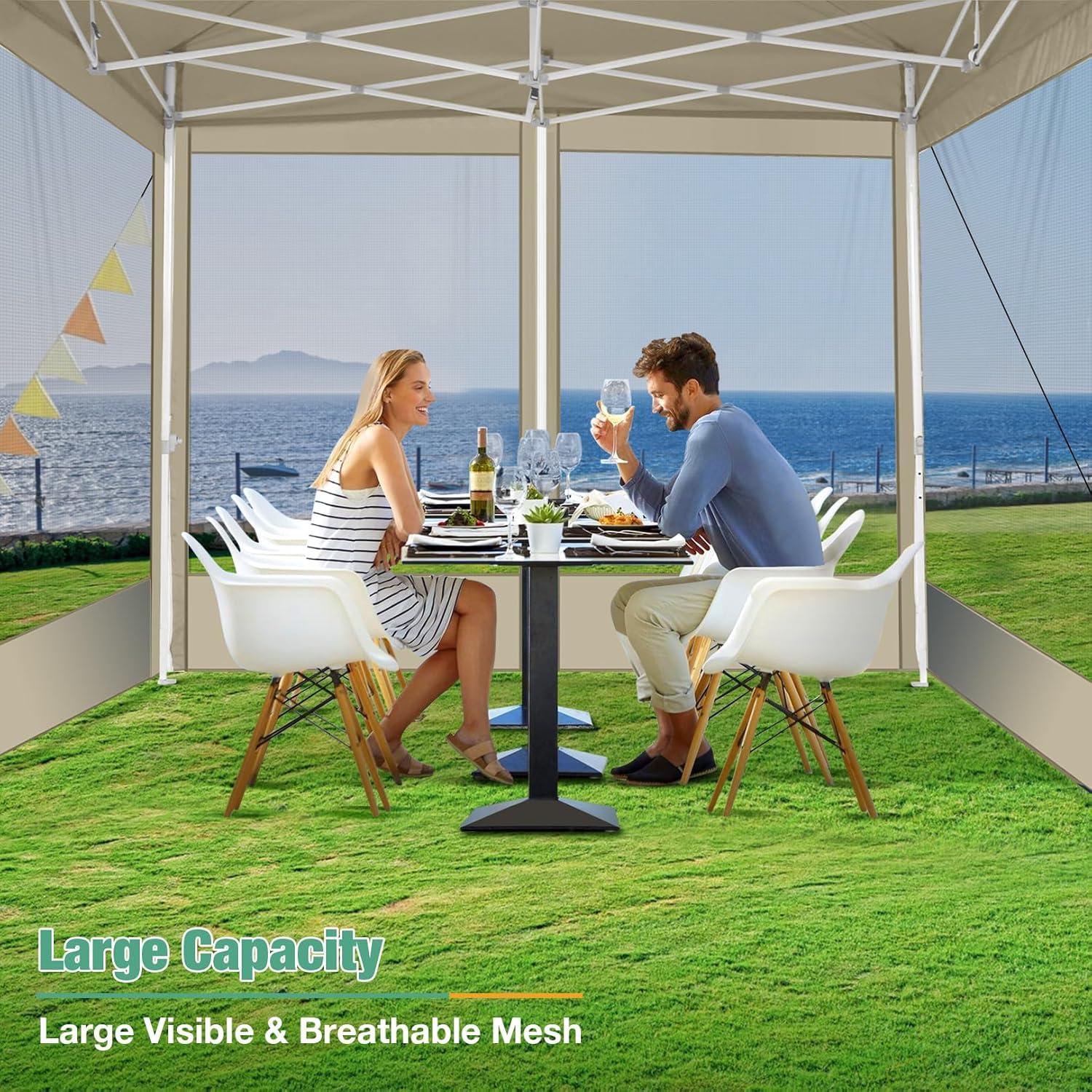 image:imageCOBIZI Canopy Tent 10x10 Heavy Duty Pop Up Gazebo with Netting ScreenedWaterproof Ez up Canopy with Sidewalls Outdoor Instant Screen House Tent for CampingBackyard Wedding BirthdayBlackKhaki