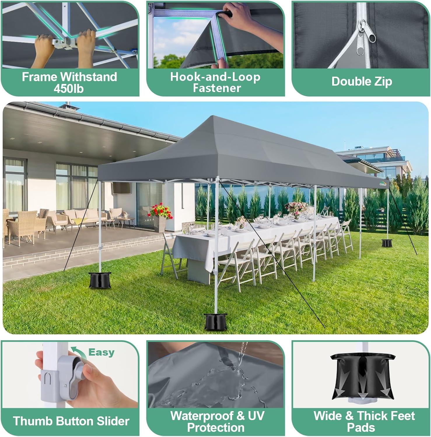 image:imageCOBIZI Canopy Tent 10x10 Heavy Duty Pop Up Gazebo with Netting ScreenedWaterproof Ez up Canopy with Sidewalls Outdoor Instant Screen House Tent for CampingBackyard Wedding BirthdayBlackGray