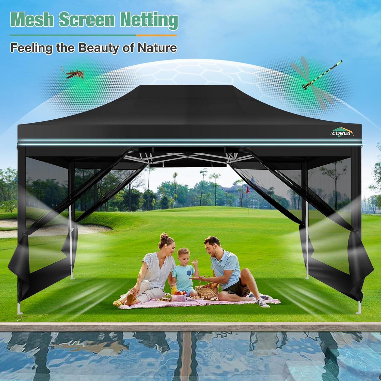 image:imageCOBIZI Canopy Tent 10x10 Heavy Duty Pop Up Gazebo with Netting ScreenedWaterproof Ez up Canopy with Sidewalls Outdoor Instant Screen House Tent for CampingBackyard Wedding BirthdayBlackBlack