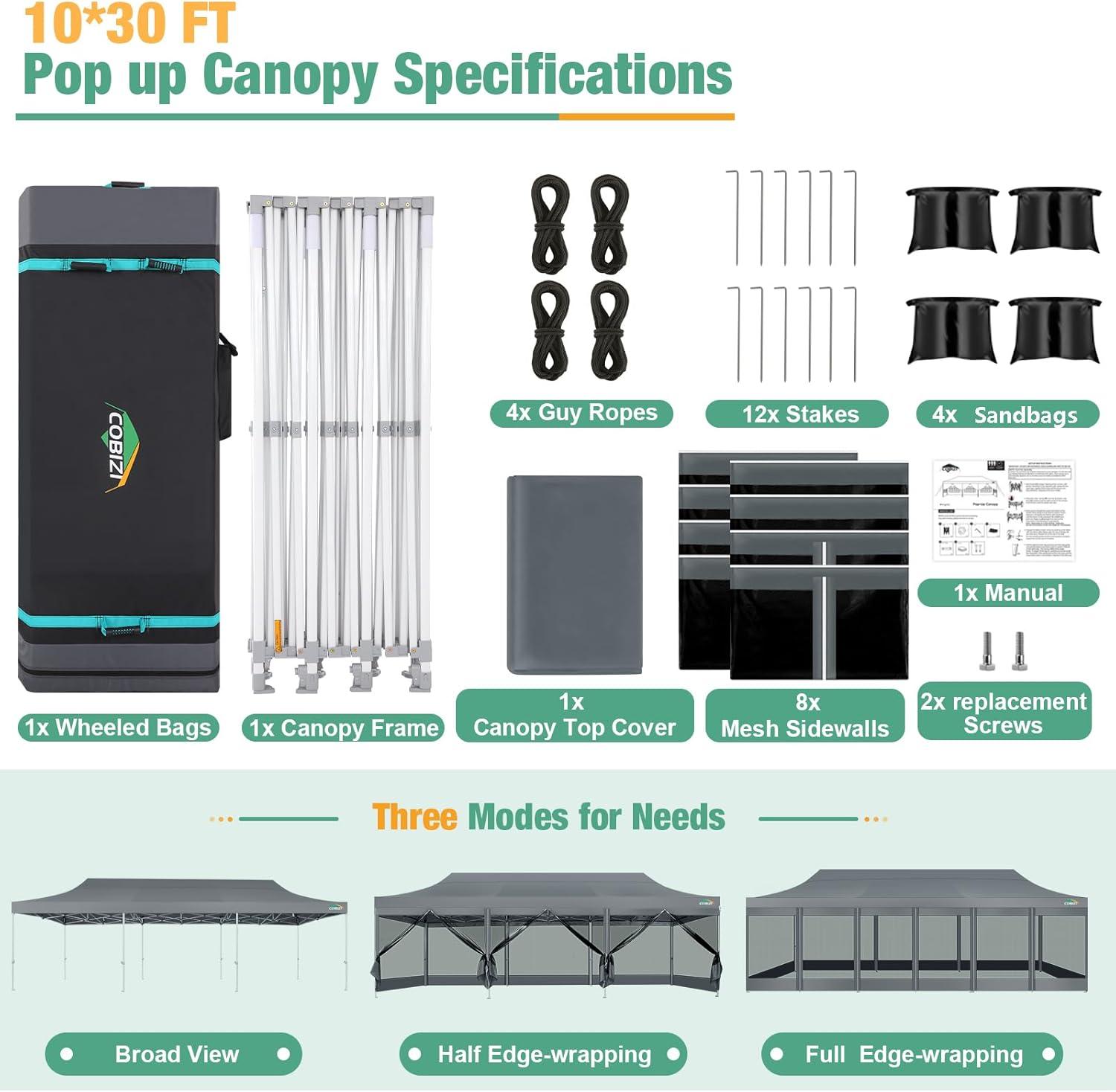image:imageCOBIZI Canopy Tent 10x10 Heavy Duty Pop Up Gazebo with Netting ScreenedWaterproof Ez up Canopy with Sidewalls Outdoor Instant Screen House Tent for CampingBackyard Wedding BirthdayBlackGray