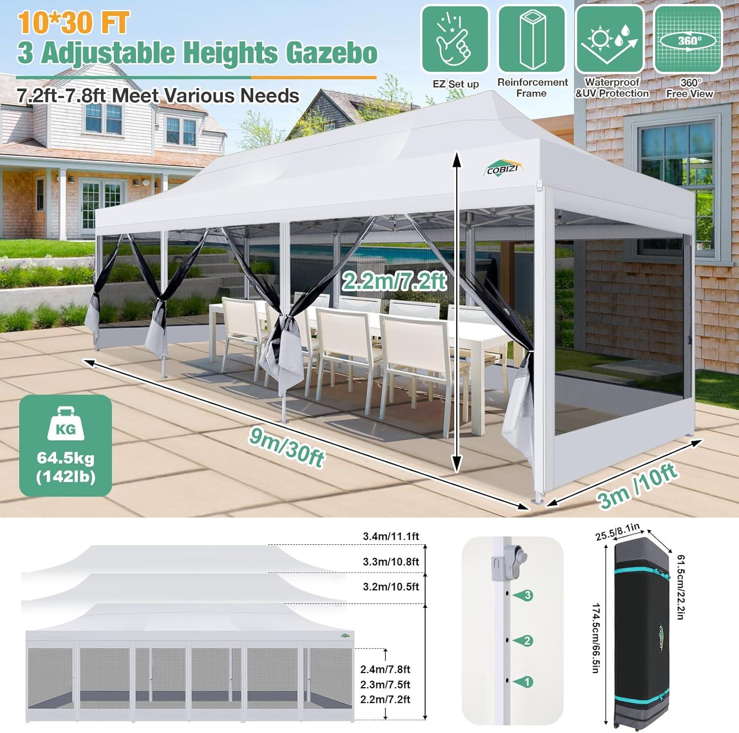 image:imageCOBIZI Canopy Tent 10x10 Heavy Duty Pop Up Gazebo with Netting ScreenedWaterproof Ez up Canopy with Sidewalls Outdoor Instant Screen House Tent for CampingBackyard Wedding BirthdayBlackWhite