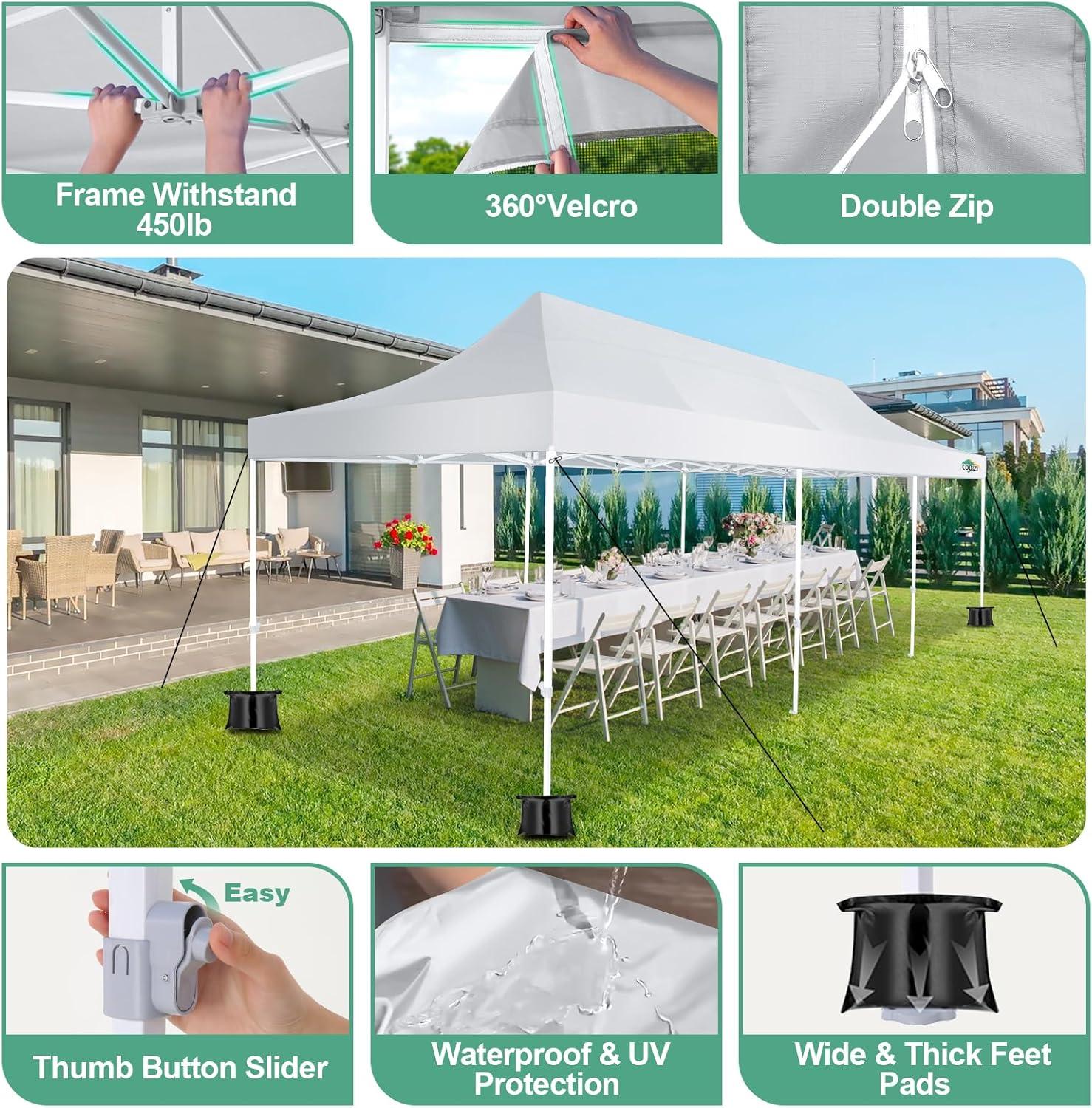 image:imageCOBIZI Canopy Tent 10x10 Heavy Duty Pop Up Gazebo with Netting ScreenedWaterproof Ez up Canopy with Sidewalls Outdoor Instant Screen House Tent for CampingBackyard Wedding BirthdayBlackWhite