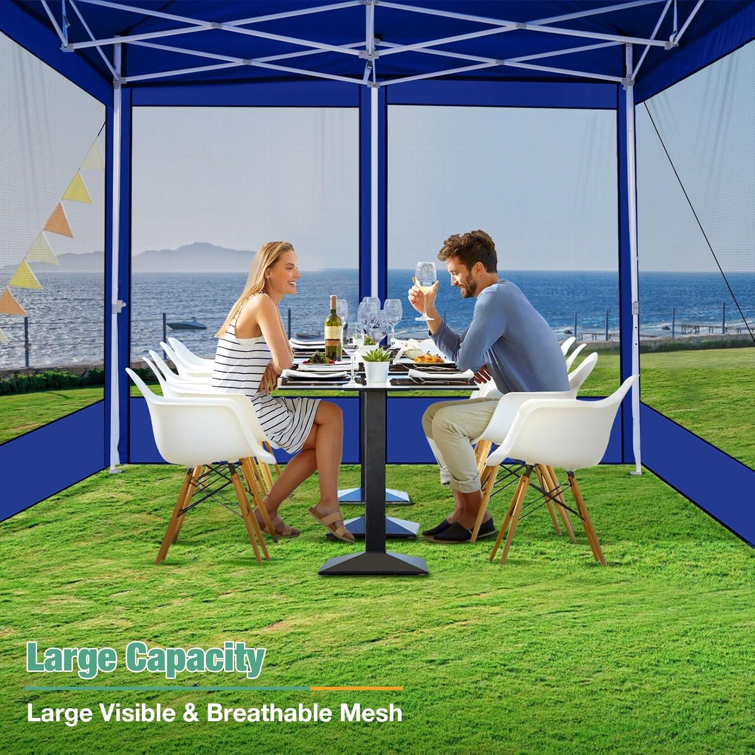image:imageCOBIZI Canopy Tent 10x10 Heavy Duty Pop Up Gazebo with Netting ScreenedWaterproof Ez up Canopy with Sidewalls Outdoor Instant Screen House Tent for CampingBackyard Wedding BirthdayBlackDark Blue