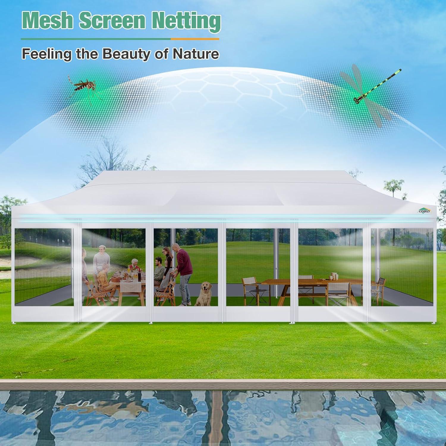 image:imageCOBIZI Canopy Tent 10x10 Heavy Duty Pop Up Gazebo with Netting ScreenedWaterproof Ez up Canopy with Sidewalls Outdoor Instant Screen House Tent for CampingBackyard Wedding BirthdayBlackWhite