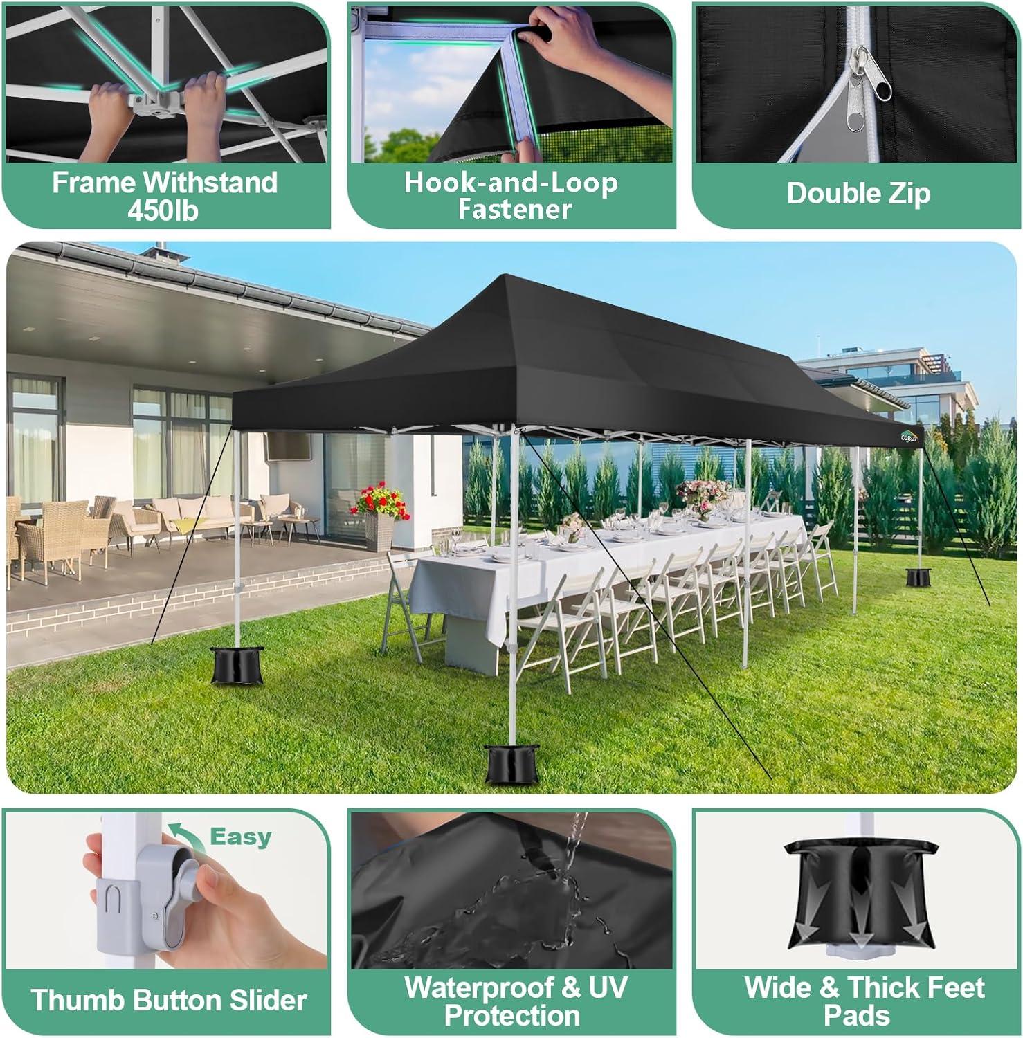 image:imageCOBIZI Canopy Tent 10x10 Heavy Duty Pop Up Gazebo with Netting ScreenedWaterproof Ez up Canopy with Sidewalls Outdoor Instant Screen House Tent for CampingBackyard Wedding BirthdayBlackBlack