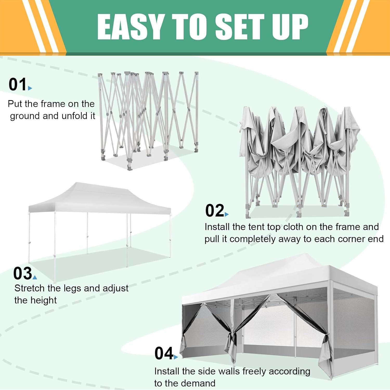 image:imageCOBIZI Canopy Tent 10x10 Heavy Duty Pop Up Gazebo with Netting ScreenedWaterproof Ez up Canopy with Sidewalls Outdoor Instant Screen House Tent for CampingBackyard Wedding BirthdayBlackWhite