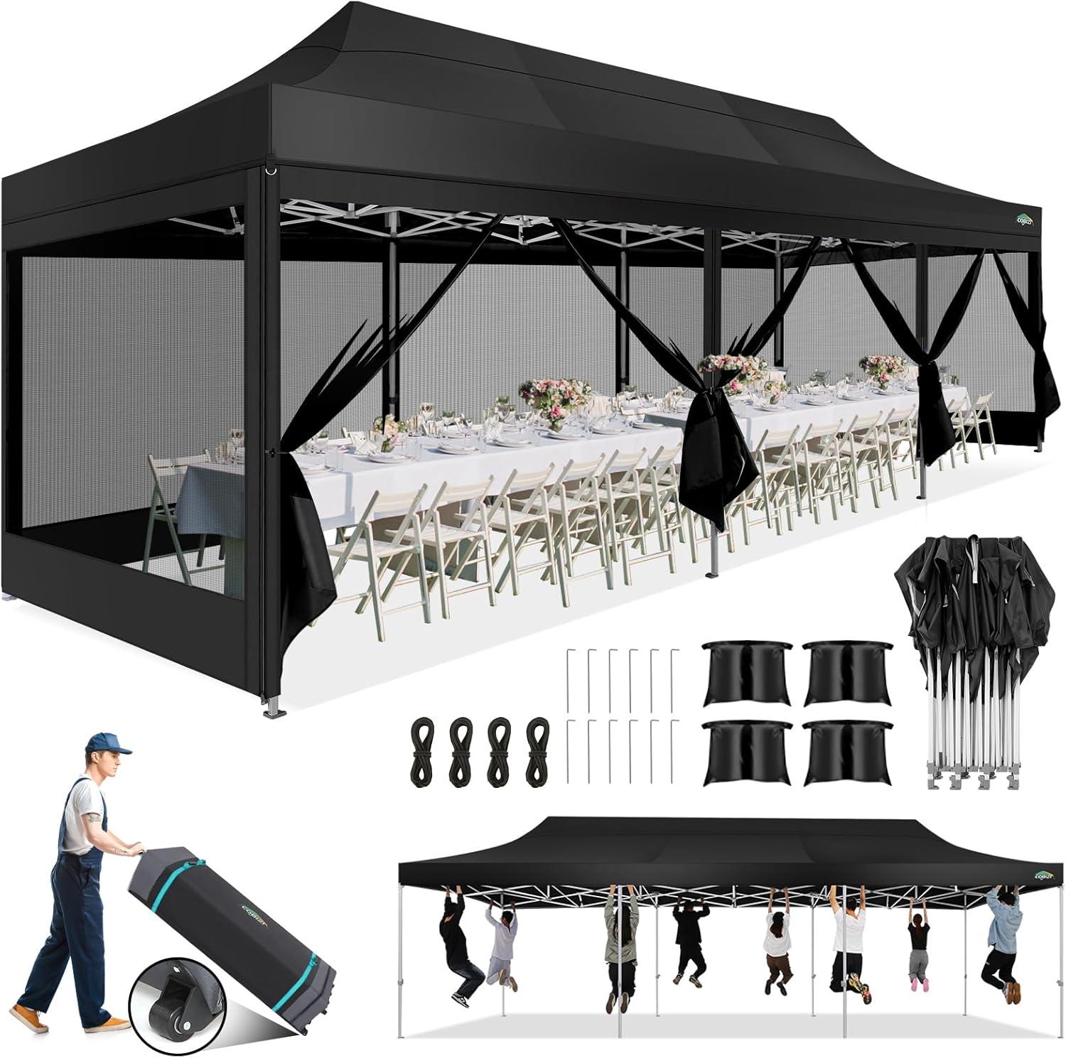 image:imageCOBIZI Canopy Tent 10x10 Heavy Duty Pop Up Gazebo with Netting ScreenedWaterproof Ez up Canopy with Sidewalls Outdoor Instant Screen House Tent for CampingBackyard Wedding BirthdayBlackBlack
