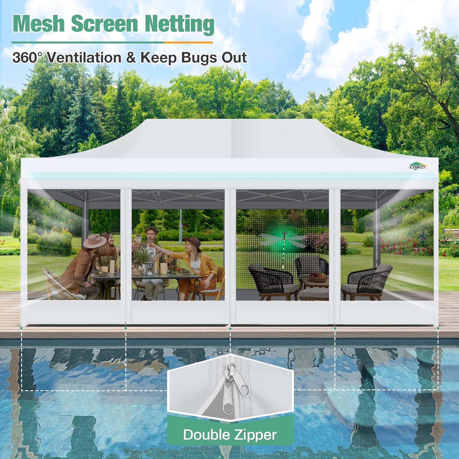 image:imageCOBIZI Canopy Tent 10x10 Heavy Duty Pop Up Gazebo with Netting ScreenedWaterproof Ez up Canopy with Sidewalls Outdoor Instant Screen House Tent for CampingBackyard Wedding BirthdayBlackWhite