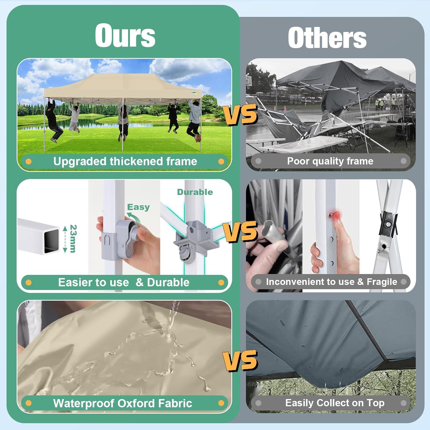image:imageCOBIZI Canopy Tent 10x10 Heavy Duty Pop Up Gazebo with Netting ScreenedWaterproof Ez up Canopy with Sidewalls Outdoor Instant Screen House Tent for CampingBackyard Wedding BirthdayBlackKhaki