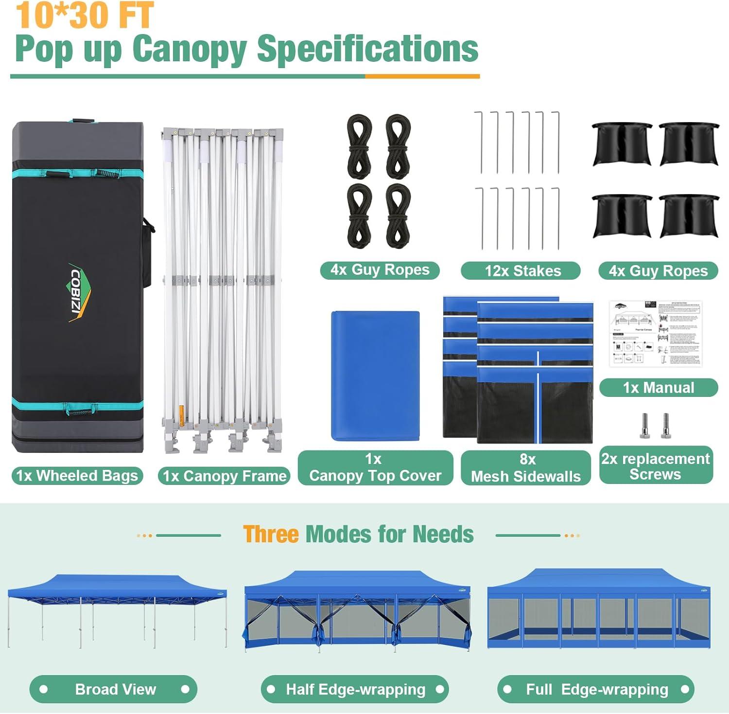 image:imageCOBIZI Canopy Tent 10x10 Heavy Duty Pop Up Gazebo with Netting ScreenedWaterproof Ez up Canopy with Sidewalls Outdoor Instant Screen House Tent for CampingBackyard Wedding BirthdayBlackBlue
