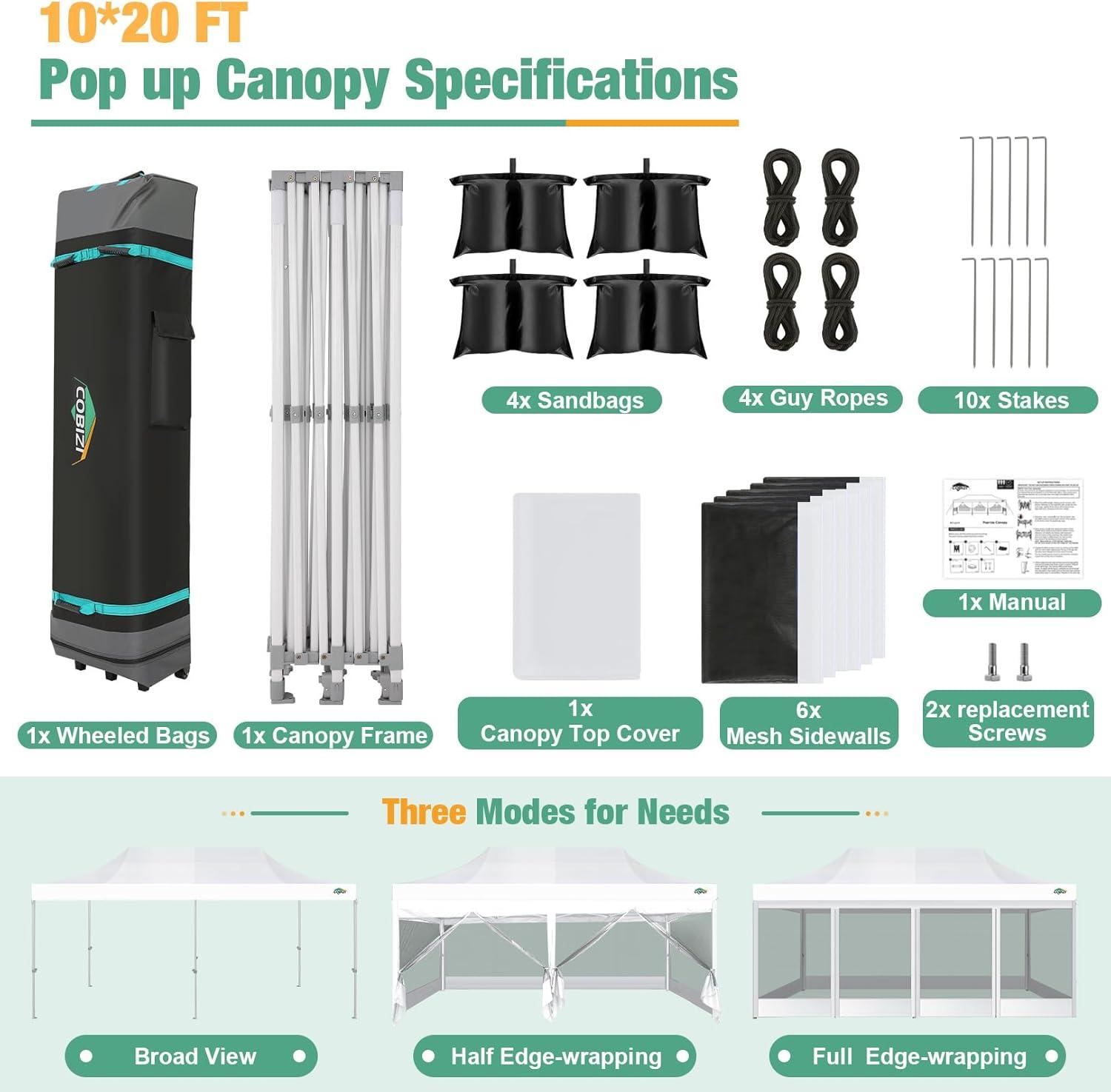 image:imageCOBIZI Canopy Tent 10x10 Heavy Duty Pop Up Gazebo with Netting ScreenedWaterproof Ez up Canopy with Sidewalls Outdoor Instant Screen House Tent for CampingBackyard Wedding BirthdayBlackWhite