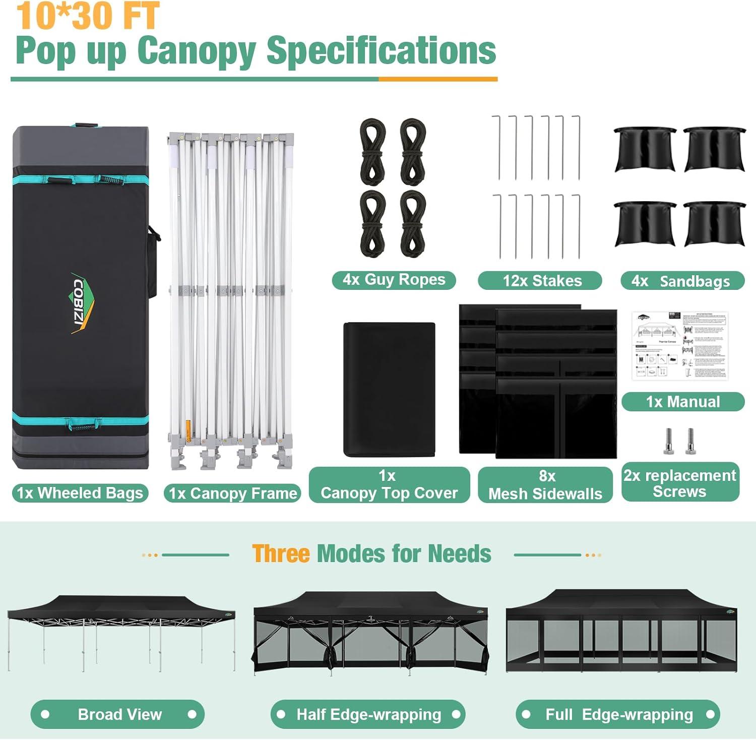 image:imageCOBIZI Canopy Tent 10x10 Heavy Duty Pop Up Gazebo with Netting ScreenedWaterproof Ez up Canopy with Sidewalls Outdoor Instant Screen House Tent for CampingBackyard Wedding BirthdayBlackBlack