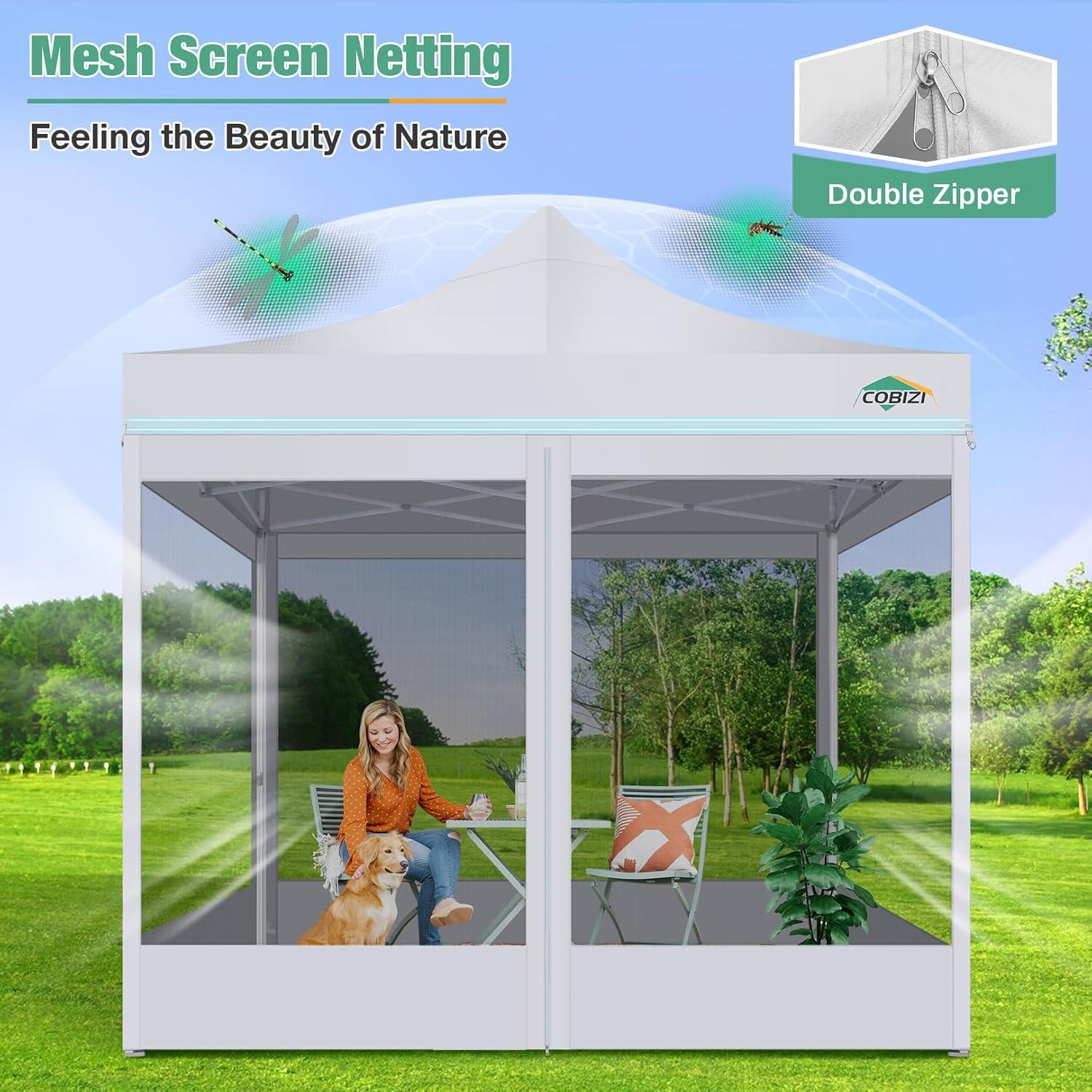 image:imageCOBIZI Canopy Tent 10x10 Heavy Duty Pop Up Gazebo with Netting ScreenedWaterproof Ez up Canopy with Sidewalls Outdoor Instant Screen House Tent for CampingBackyard Wedding BirthdayBlackWhite