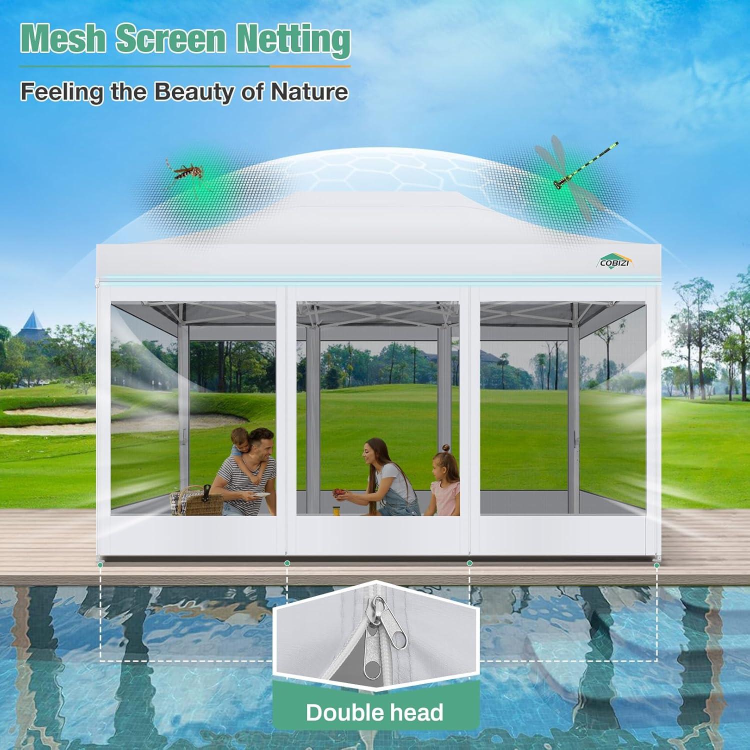 image:imageCOBIZI Canopy Tent 10x10 Heavy Duty Pop Up Gazebo with Netting ScreenedWaterproof Ez up Canopy with Sidewalls Outdoor Instant Screen House Tent for CampingBackyard Wedding BirthdayBlackWhite