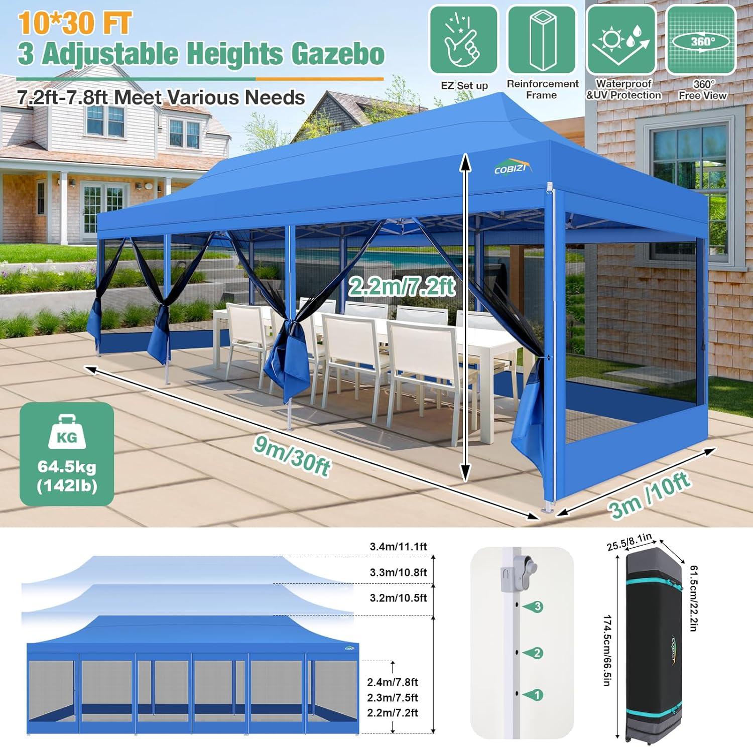 image:imageCOBIZI Canopy Tent 10x10 Heavy Duty Pop Up Gazebo with Netting ScreenedWaterproof Ez up Canopy with Sidewalls Outdoor Instant Screen House Tent for CampingBackyard Wedding BirthdayBlackBlue