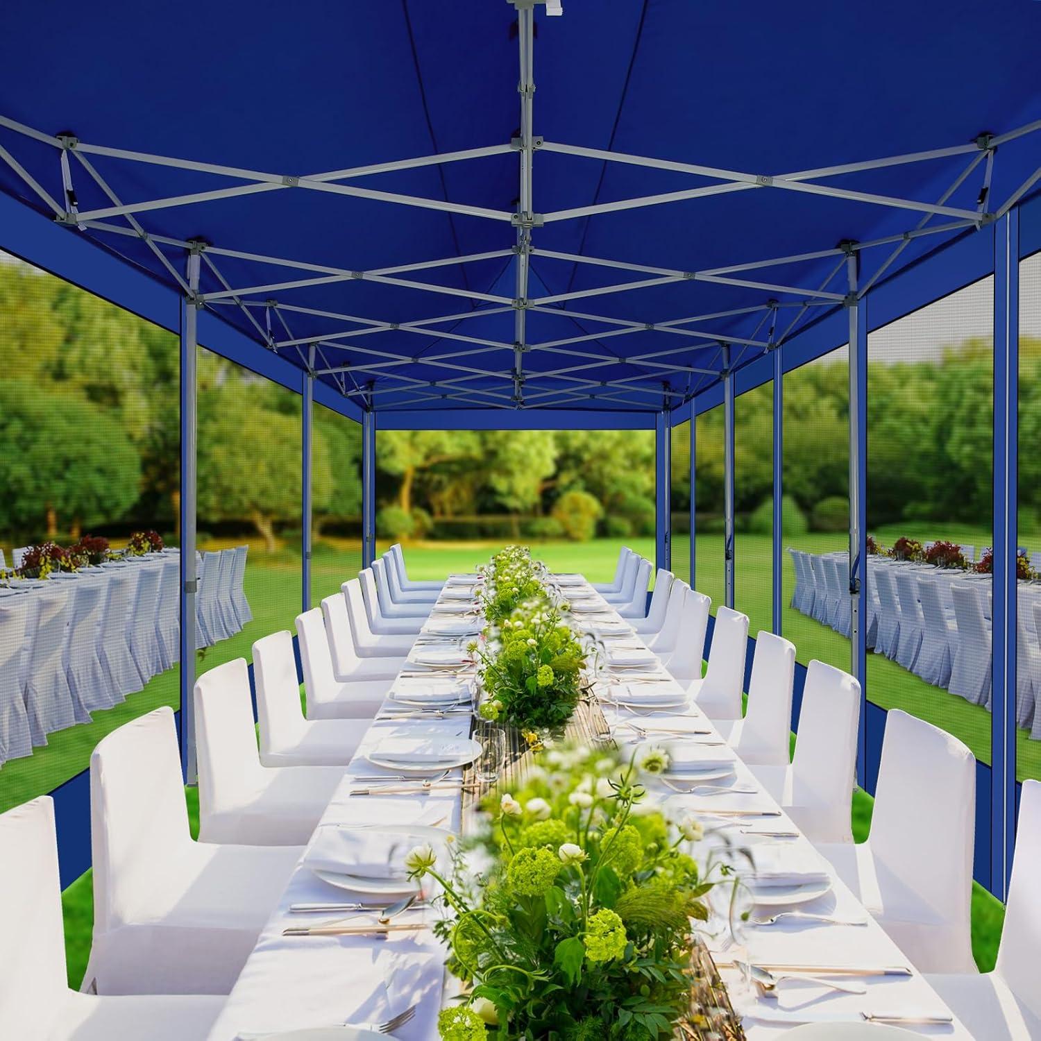 image:imageCOBIZI Canopy Tent 10x10 Heavy Duty Pop Up Gazebo with Netting ScreenedWaterproof Ez up Canopy with Sidewalls Outdoor Instant Screen House Tent for CampingBackyard Wedding BirthdayBlackDark Blue