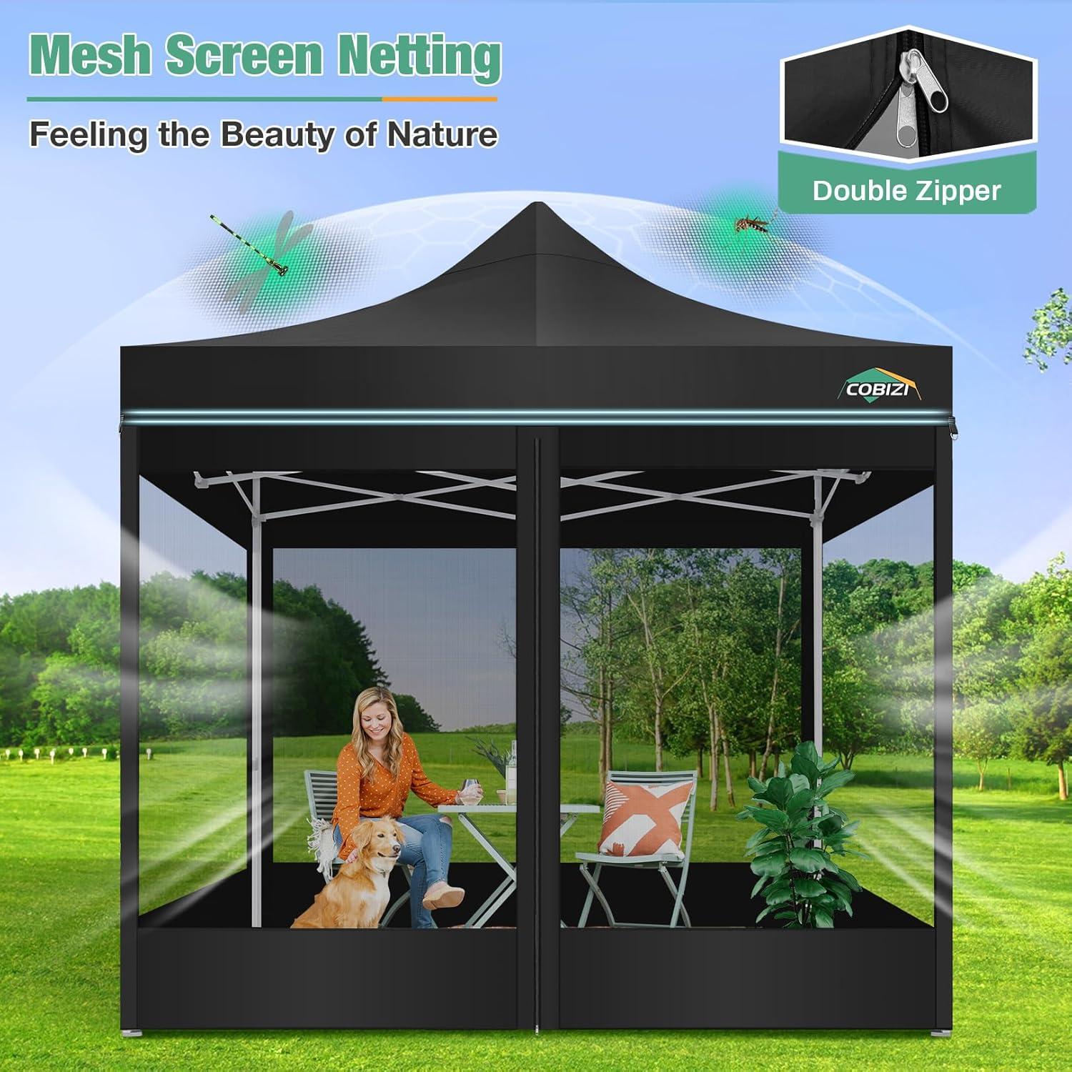 image:imageCOBIZI Canopy Tent 10x10 Heavy Duty Pop Up Gazebo with Netting ScreenedWaterproof Ez up Canopy with Sidewalls Outdoor Instant Screen House Tent for CampingBackyard Wedding BirthdayBlackBlack