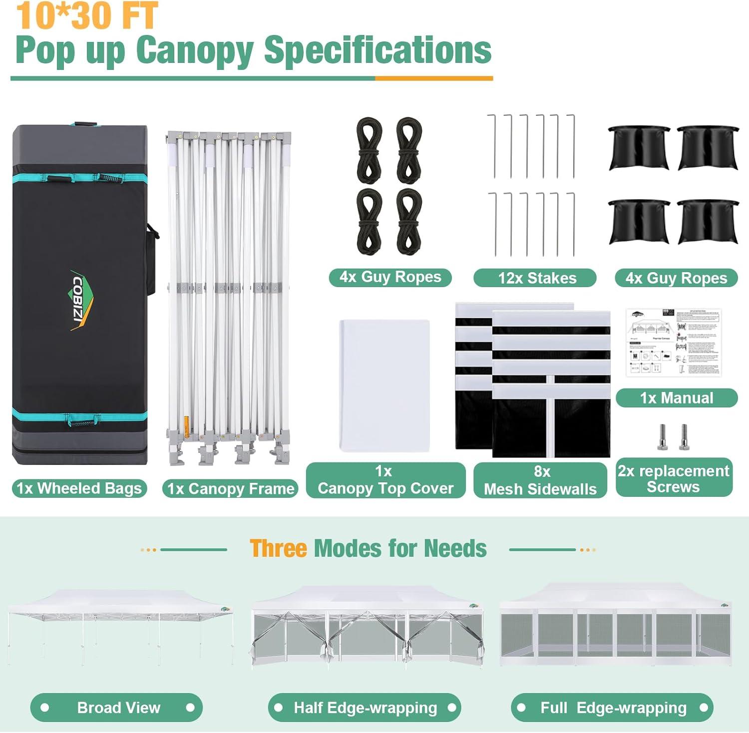 image:imageCOBIZI Canopy Tent 10x10 Heavy Duty Pop Up Gazebo with Netting ScreenedWaterproof Ez up Canopy with Sidewalls Outdoor Instant Screen House Tent for CampingBackyard Wedding BirthdayBlackWhite
