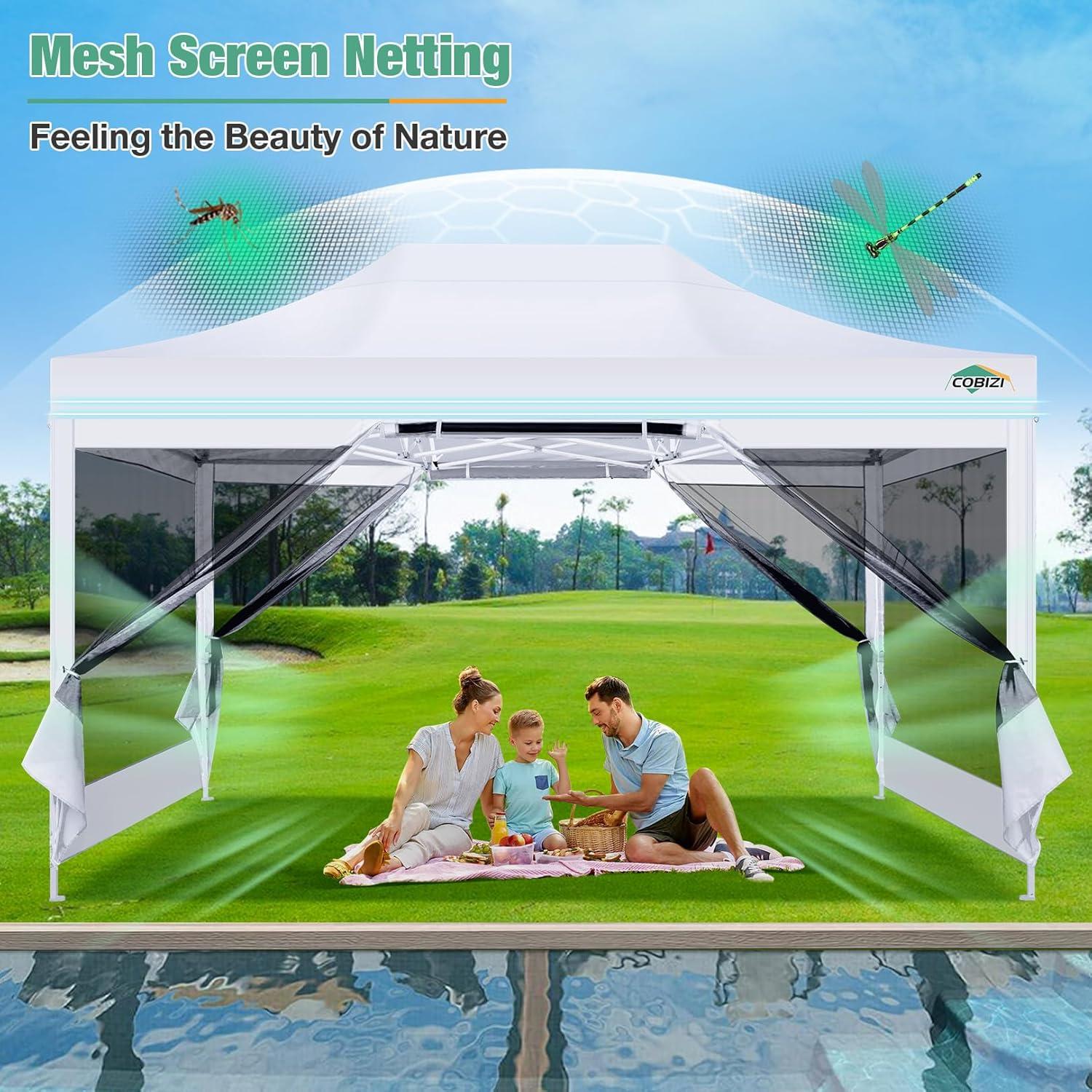 image:imageCOBIZI Canopy Tent 10x10 Heavy Duty Pop Up Gazebo with Netting ScreenedWaterproof Ez up Canopy with Sidewalls Outdoor Instant Screen House Tent for CampingBackyard Wedding BirthdayBlackWhite